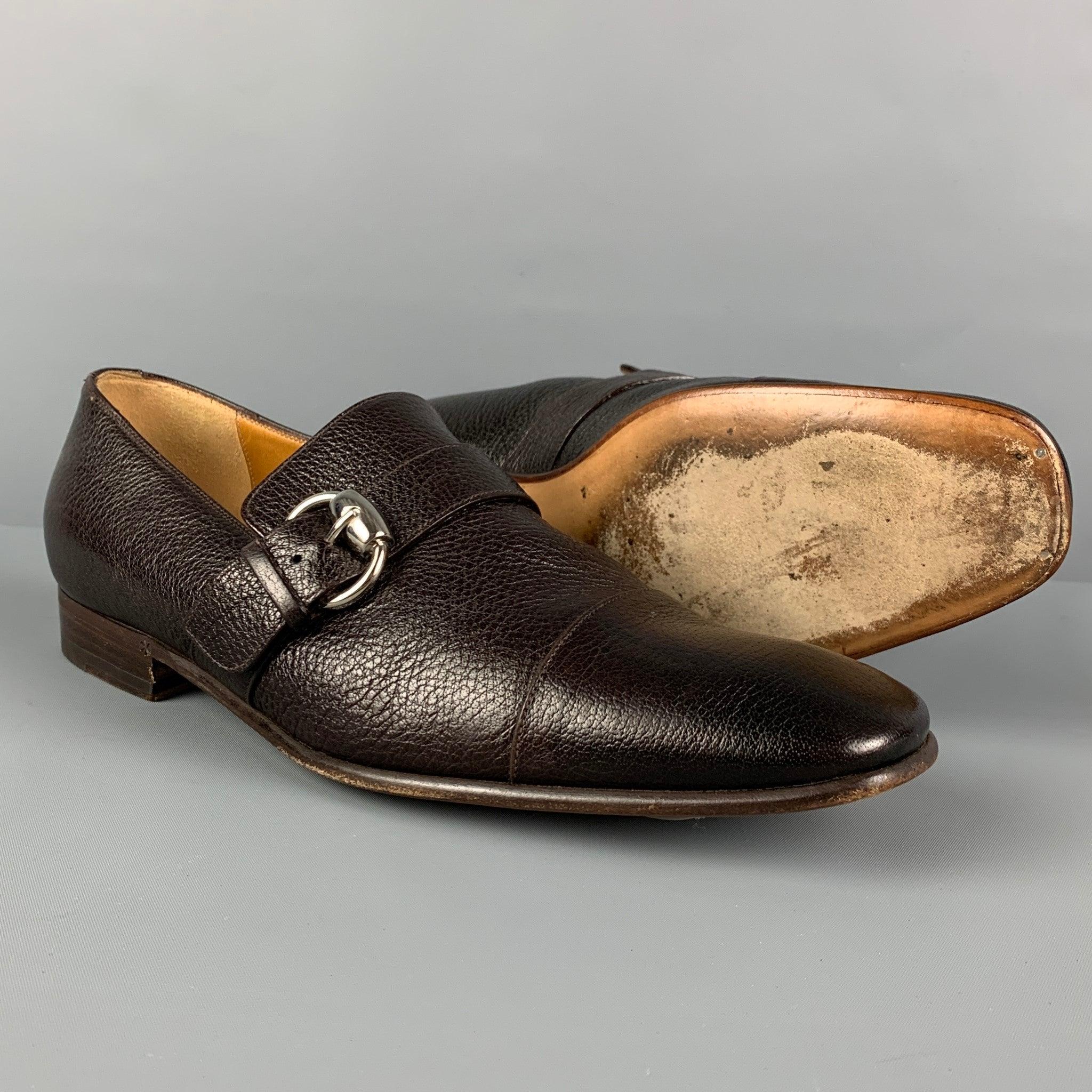 GUCCI Size 8 Brown Pebble Grain Leather Loafers In Good Condition For Sale In San Francisco, CA