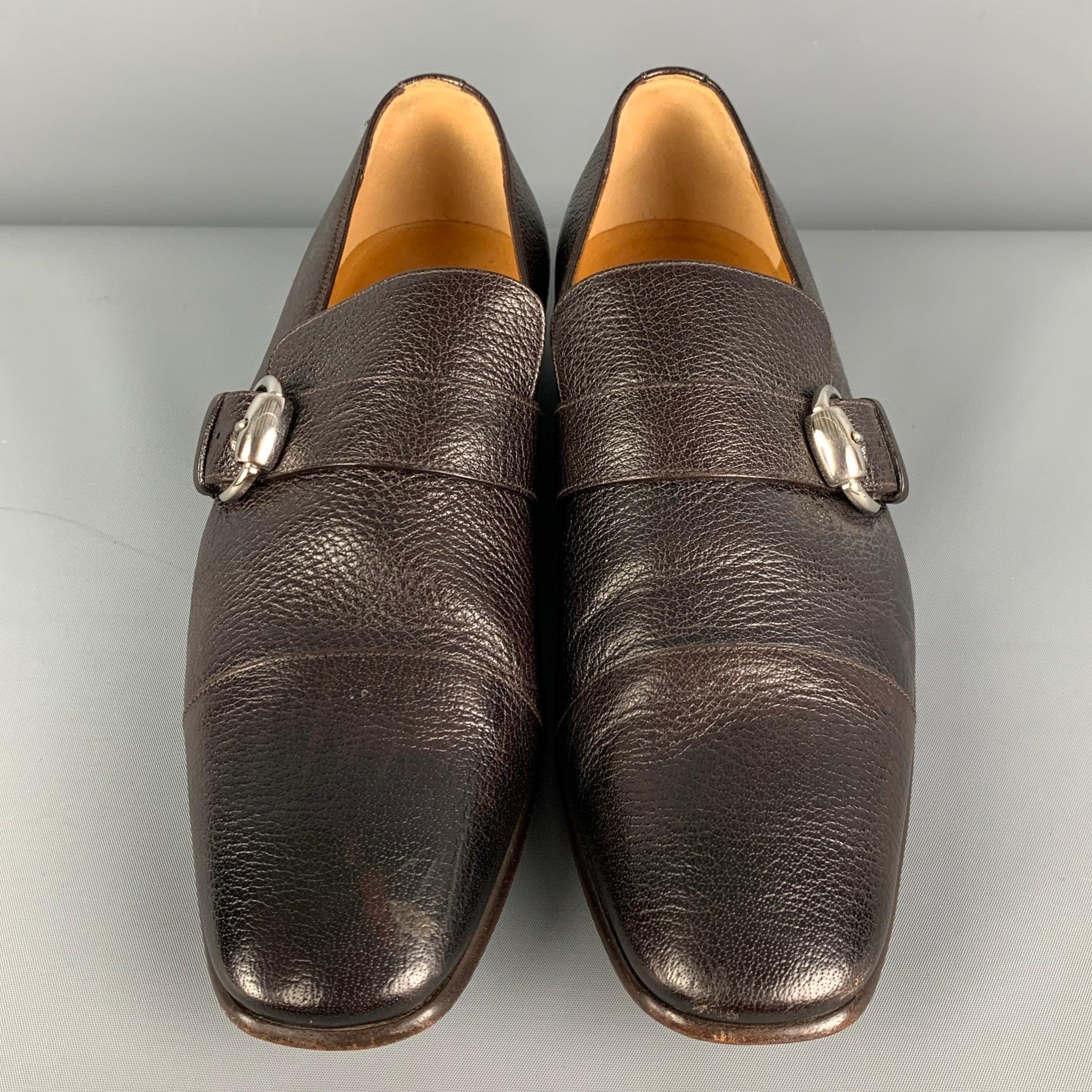 Men's GUCCI Size 8 Brown Pebble Grain Leather Loafers For Sale