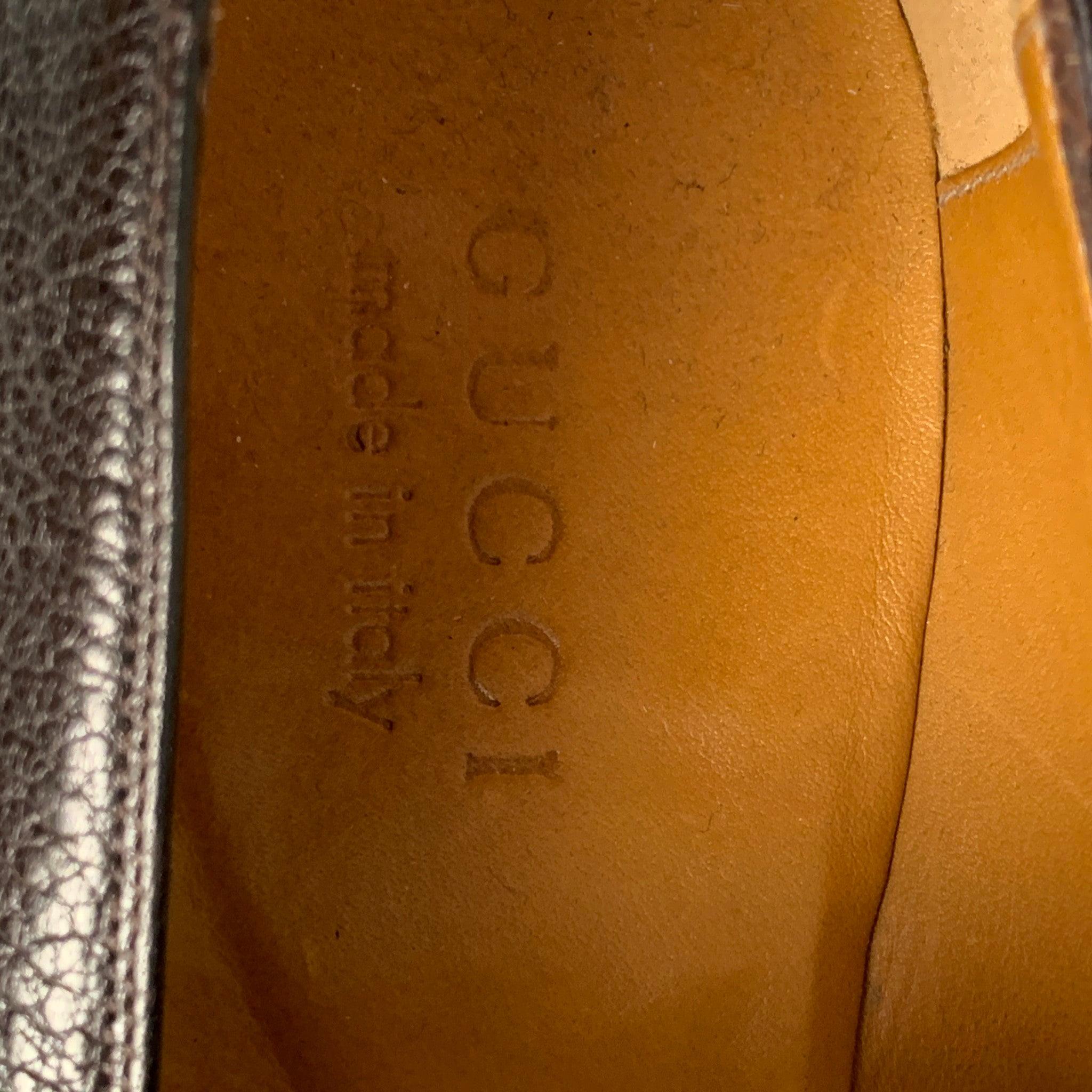 GUCCI Size 8 Brown Pebble Grain Leather Loafers For Sale 3