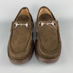 GUCCI Size 8 Brown Suede Horsebit Commando Sole JASPER Loafers