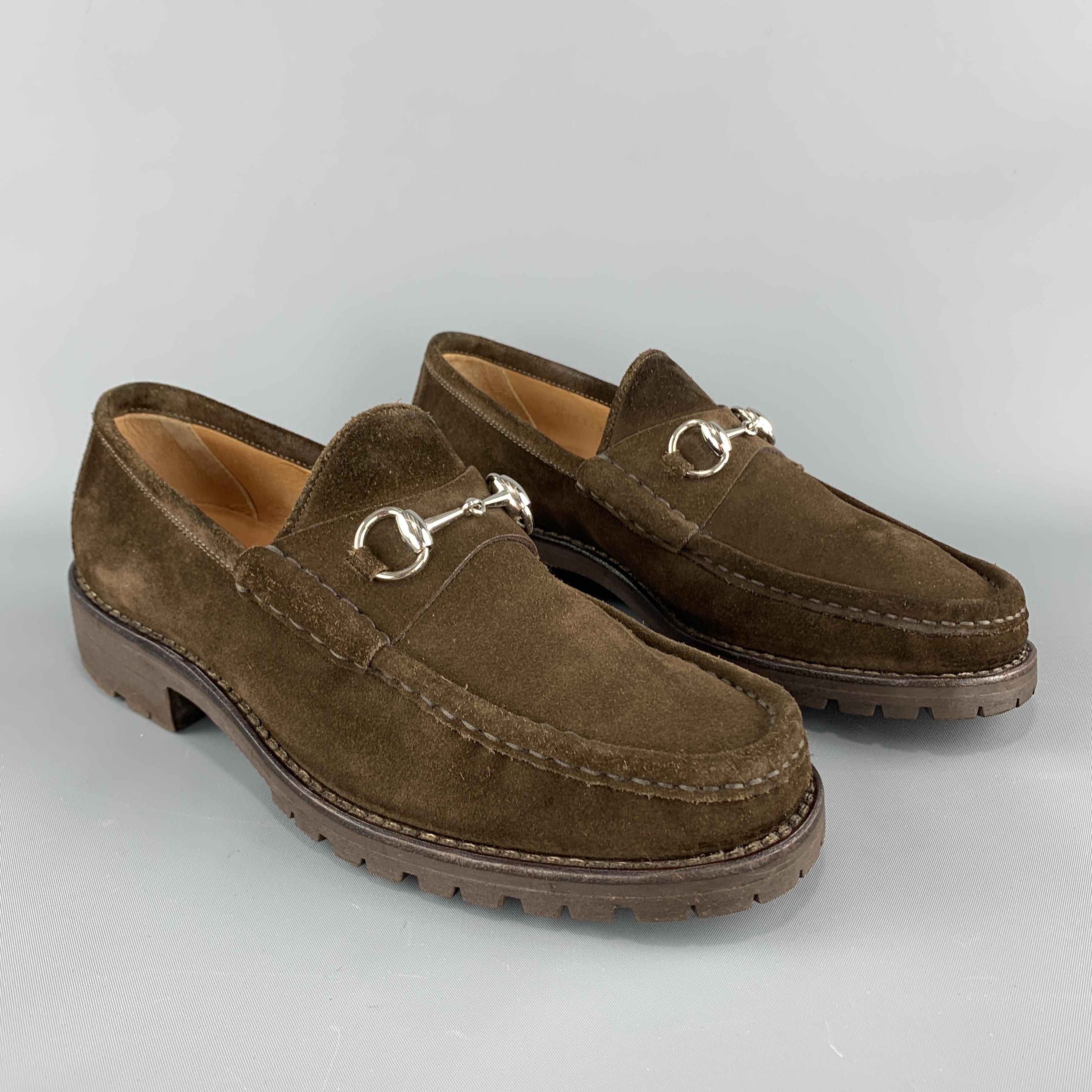 gucci brown suede horsebit loafers