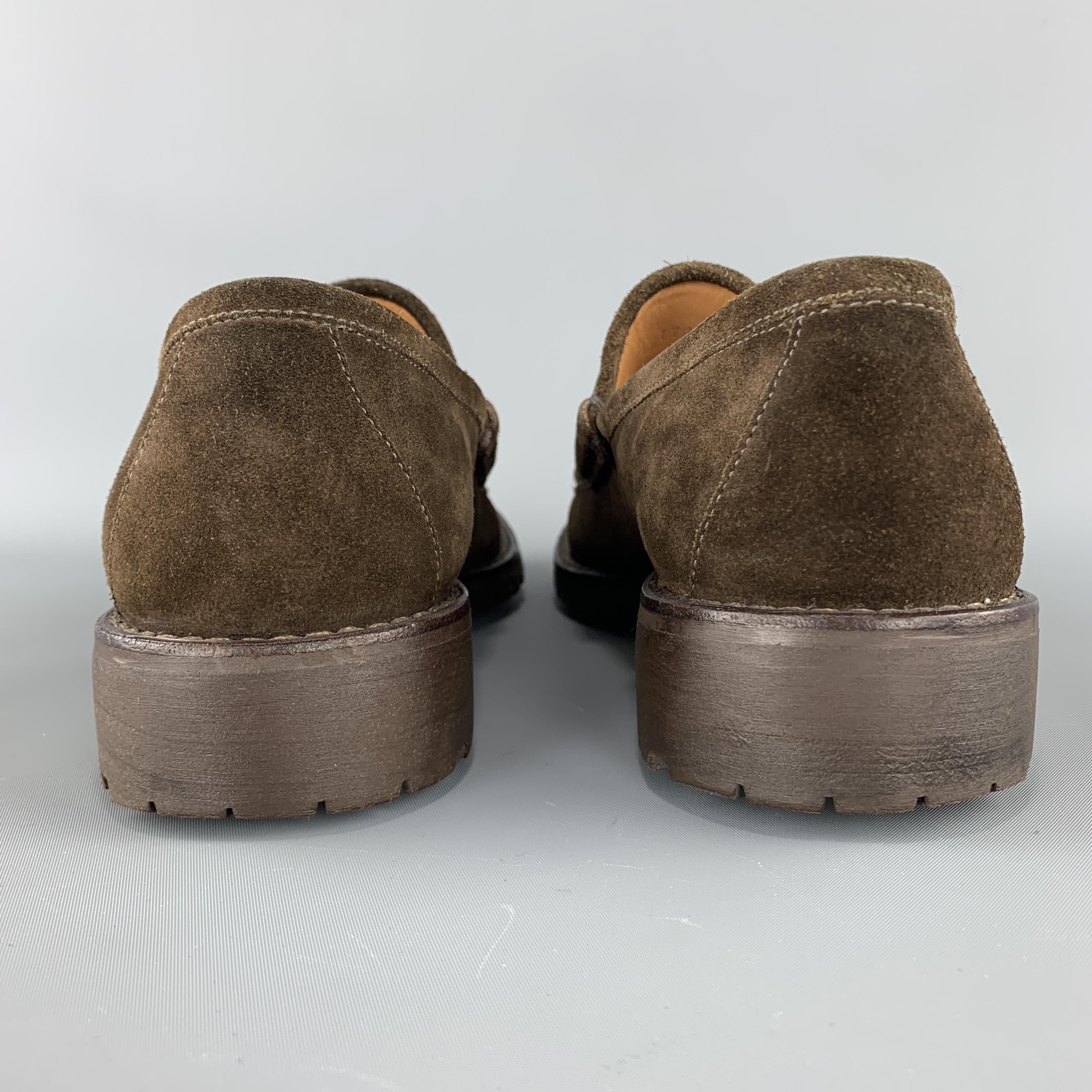 GUCCI Size 8 Brown Suede Horsebit Commando Sole JASPER Loafers In Good Condition In San Francisco, CA