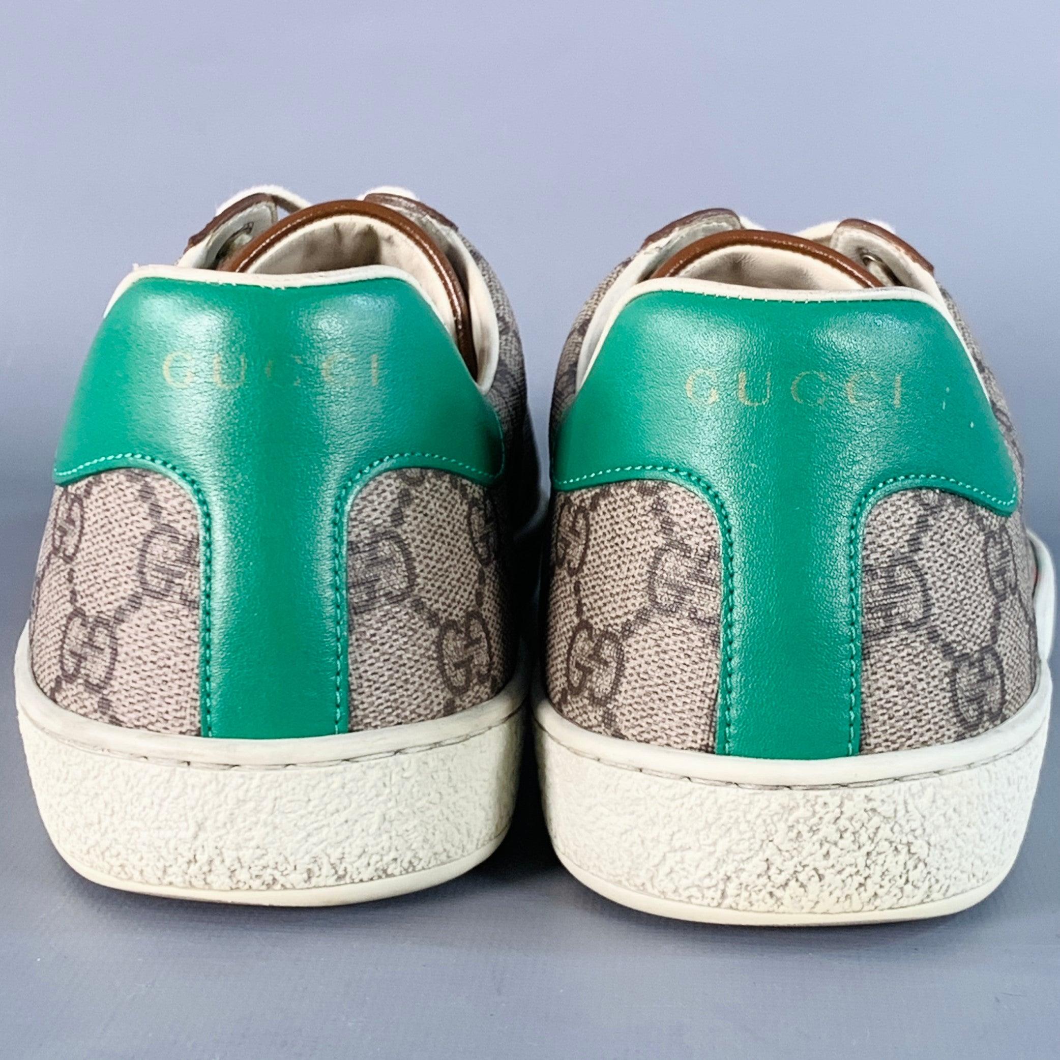 GUCCI Größe 8 Fake/Nicht Braun Multi Farbe Monogram Canvas Low Top Sneakers im Zustand „Gut“ im Angebot in San Francisco, CA