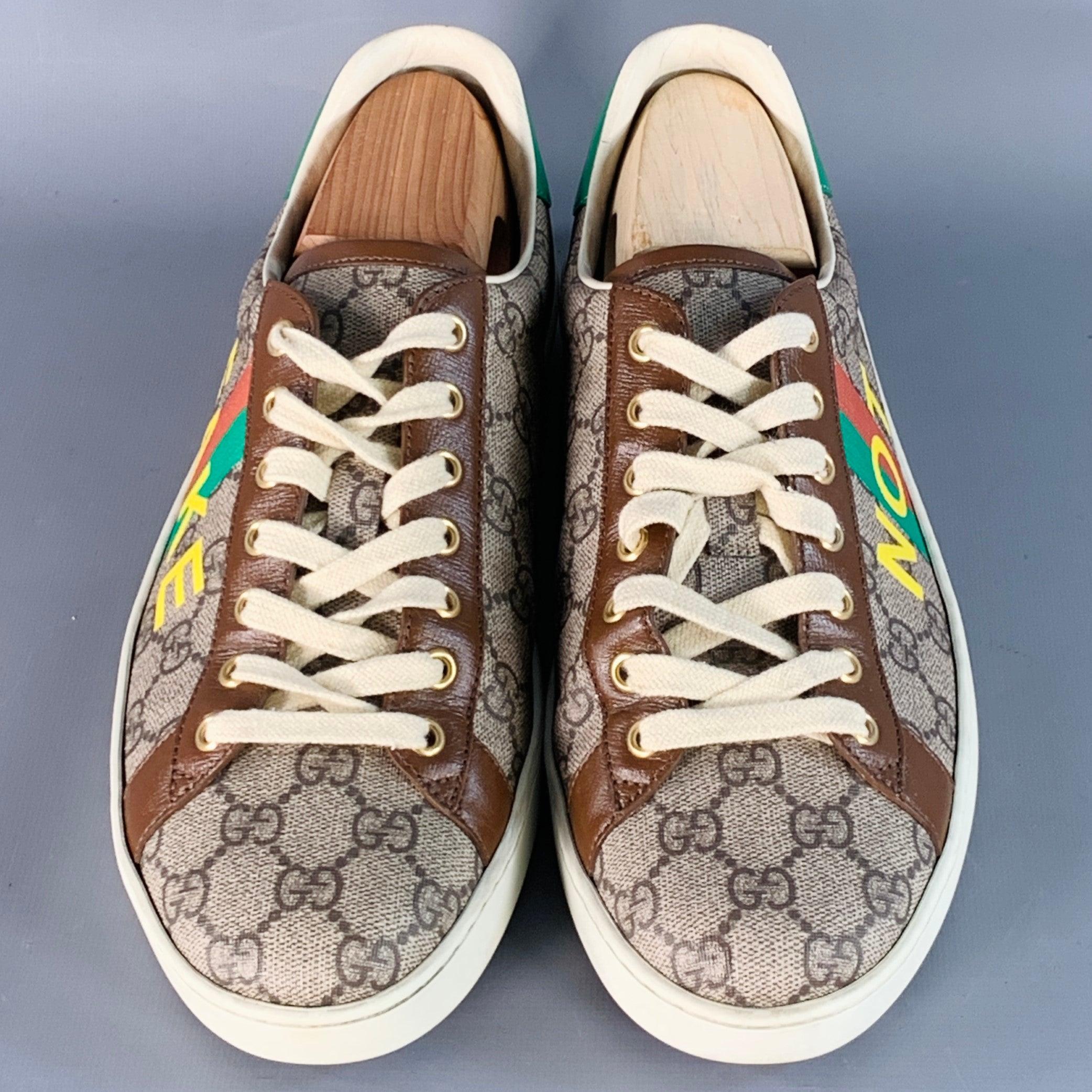 GUCCI Größe 8 Fake/Nicht Braun Multi Farbe Monogram Canvas Low Top Sneakers Herren im Angebot