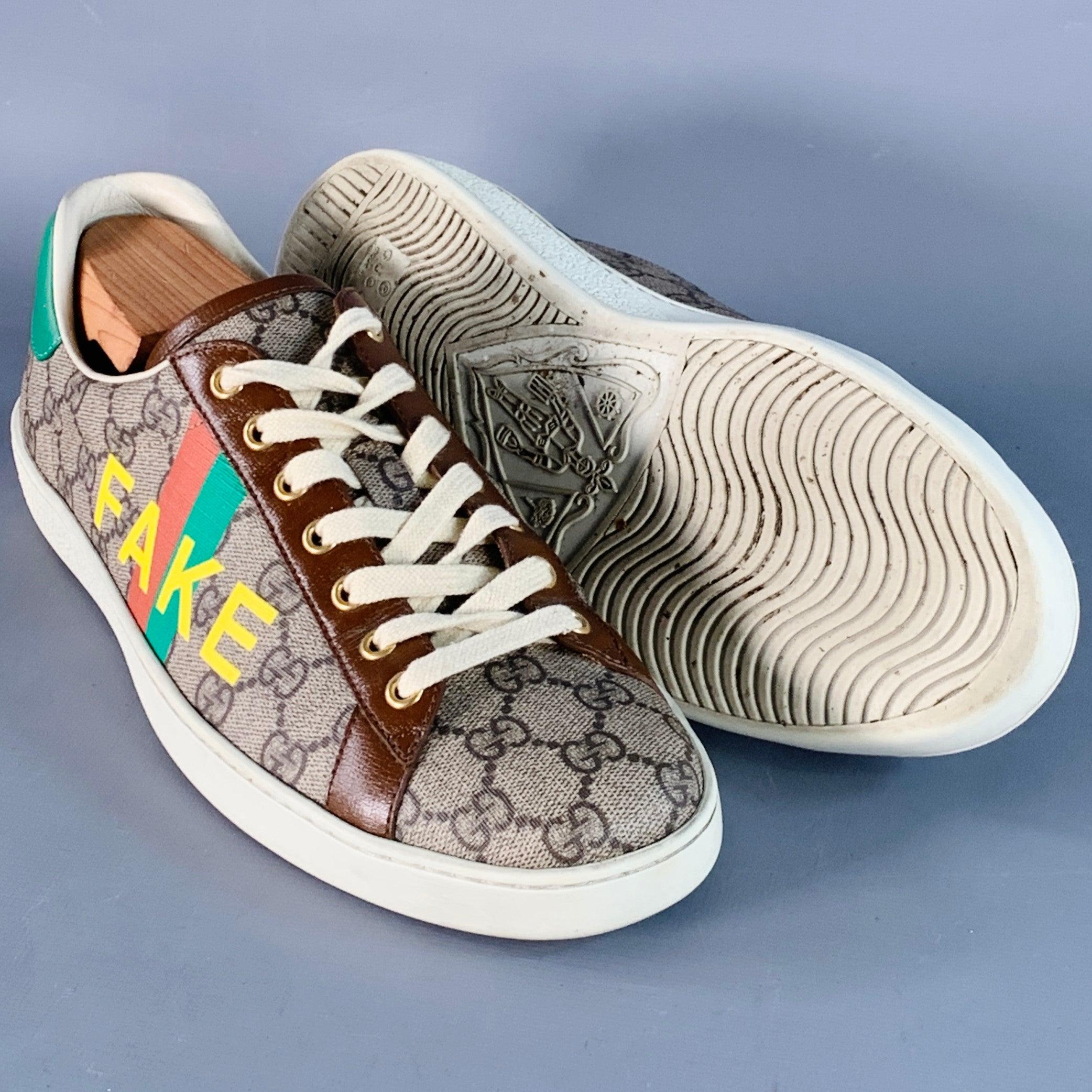 GUCCI Größe 8 Fake/Nicht Braun Multi Farbe Monogram Canvas Low Top Sneakers im Angebot 1