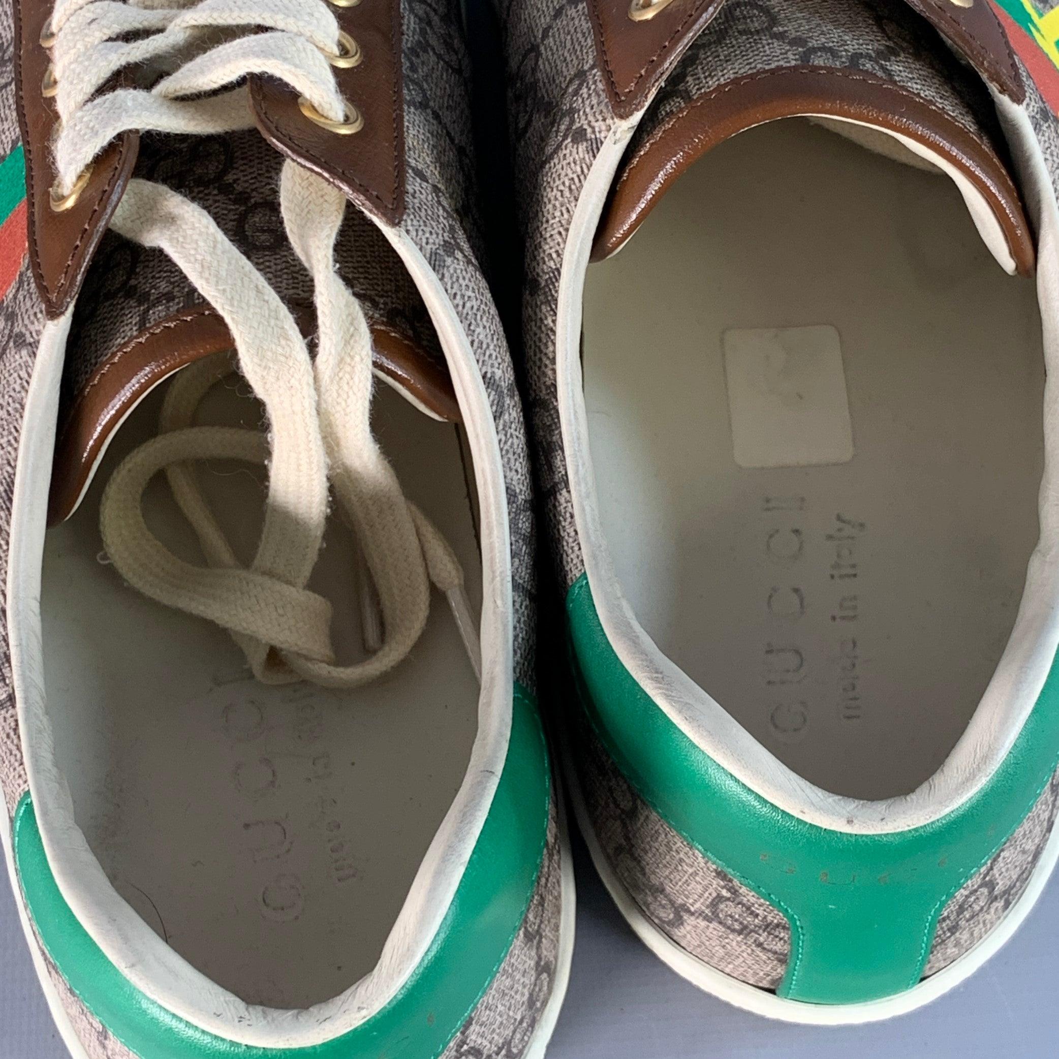 GUCCI Größe 8 Fake/Nicht Braun Multi Farbe Monogram Canvas Low Top Sneakers im Angebot 5