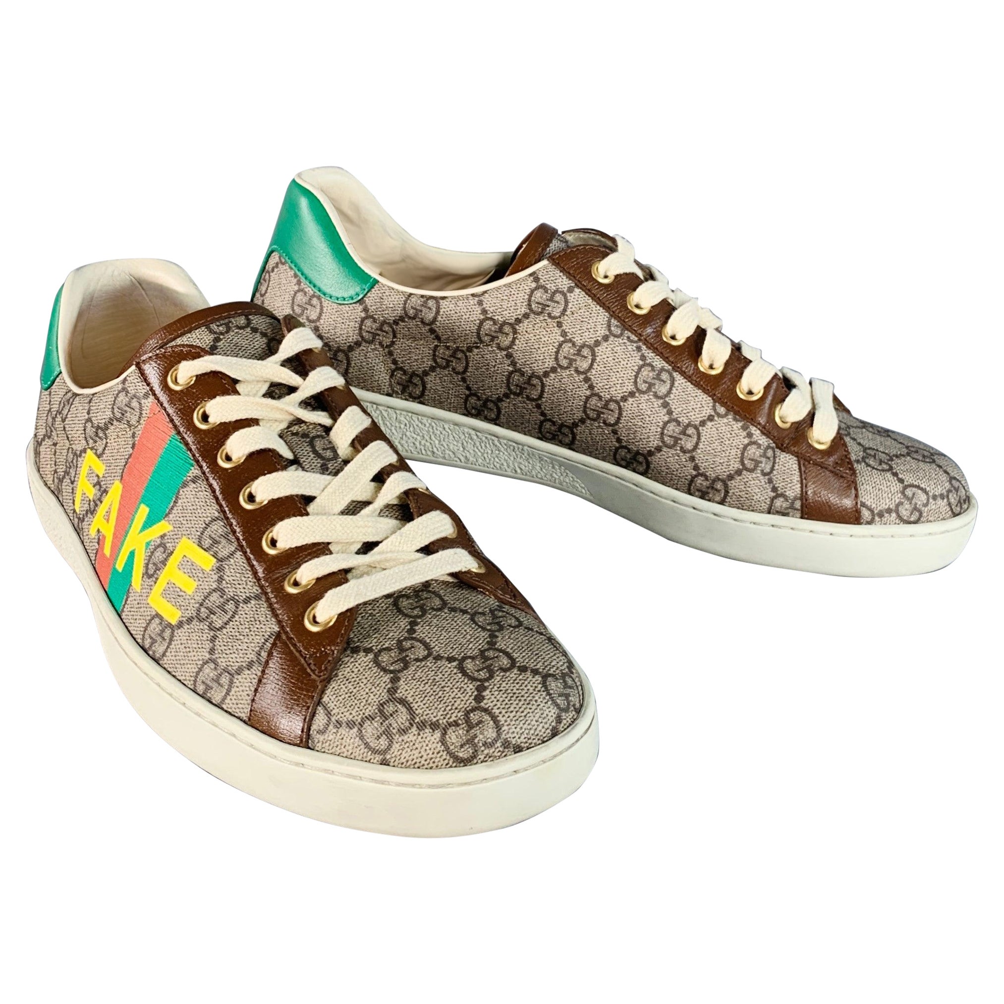 GUCCI Größe 8 Fake/Nicht Braun Multi Farbe Monogram Canvas Low Top Sneakers im Angebot