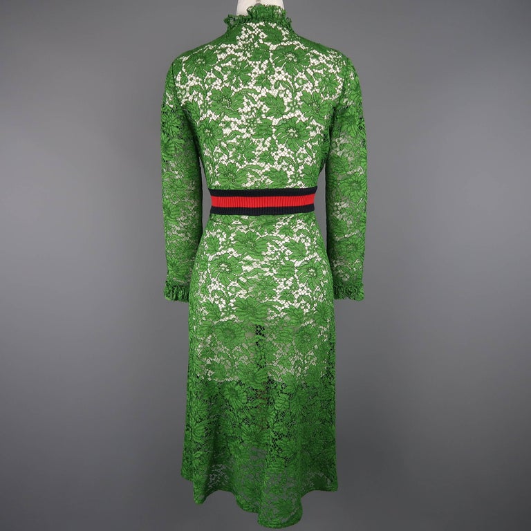 GUCCI★素敵！LONG SLEEVE GREEN FLORAL LACE DRESS Gucci Long-sleeve Floral Lace Dress in Green | Lyst UK