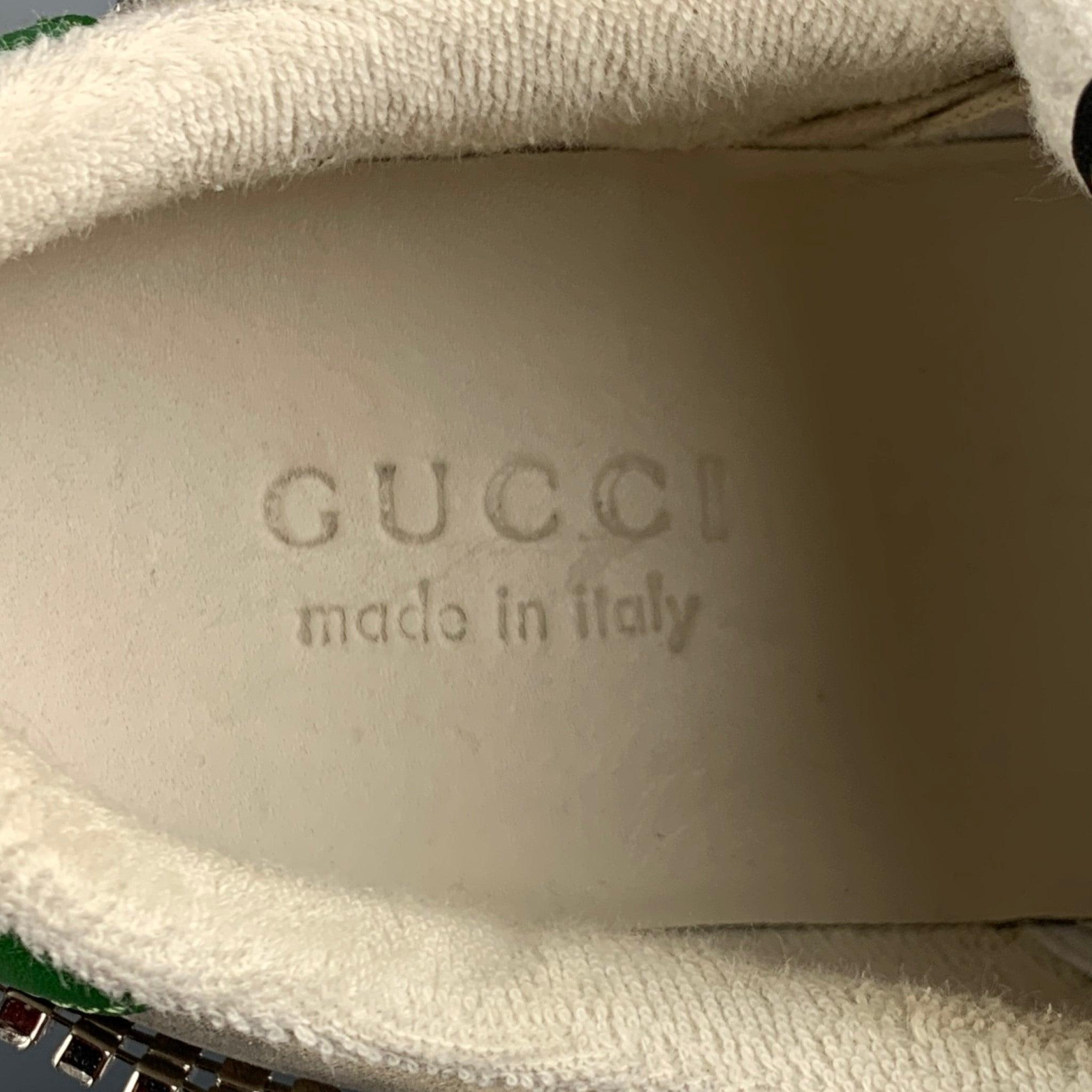 GUCCI Größe 8 Off White Distressed Leder-Raumteiler-Sneakers aus Kristall mit Schnürung und Kristall im Angebot 3