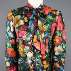 Gucci Dress - Painted Floral Print Silk Ruffled Bow Collar A Line Dress