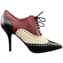 GUCCI Size 8 Red Black and White Perforated Leather Oxford Booties at ...