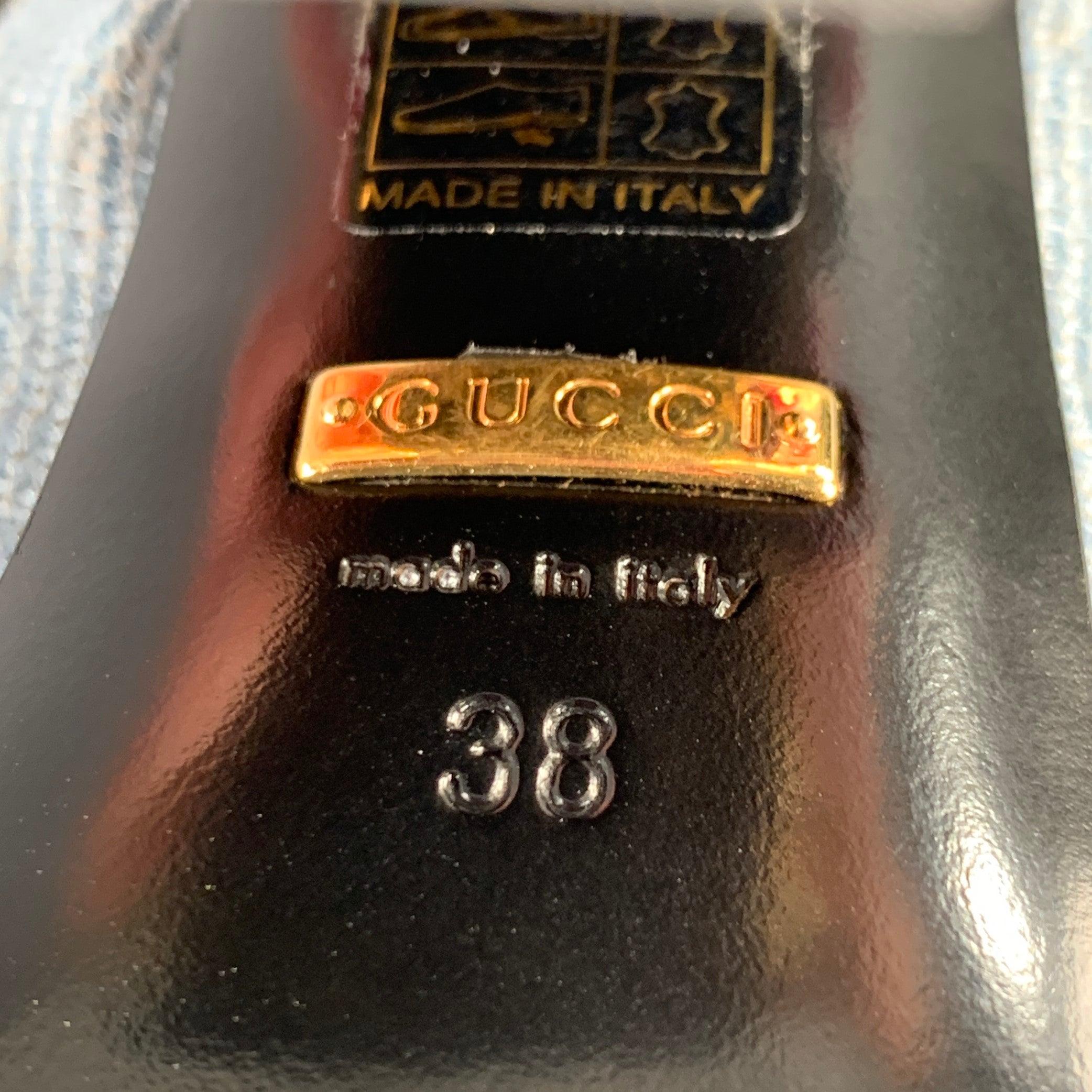 GUCCI Mules trompe-l'œil bleu rouge or perlées taille 8 en vente 5