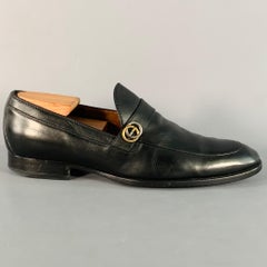 GUCCI Größe 8,5 Schwarz GG Monogram Leder Riemen Slip On Loafers