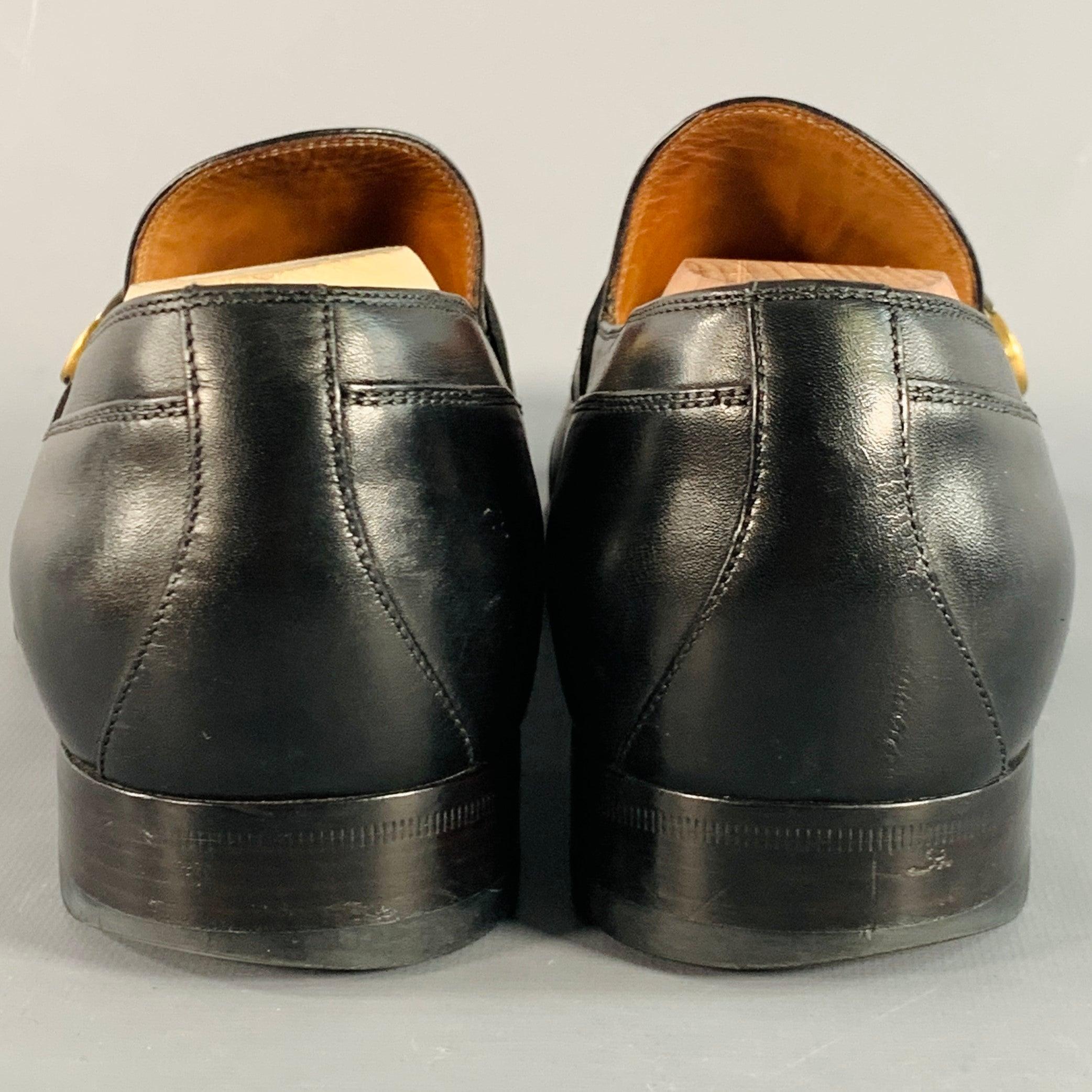 Noir GGCI Size 8.5 Black GG Monogram Leather Strap Slip On Loafers en vente