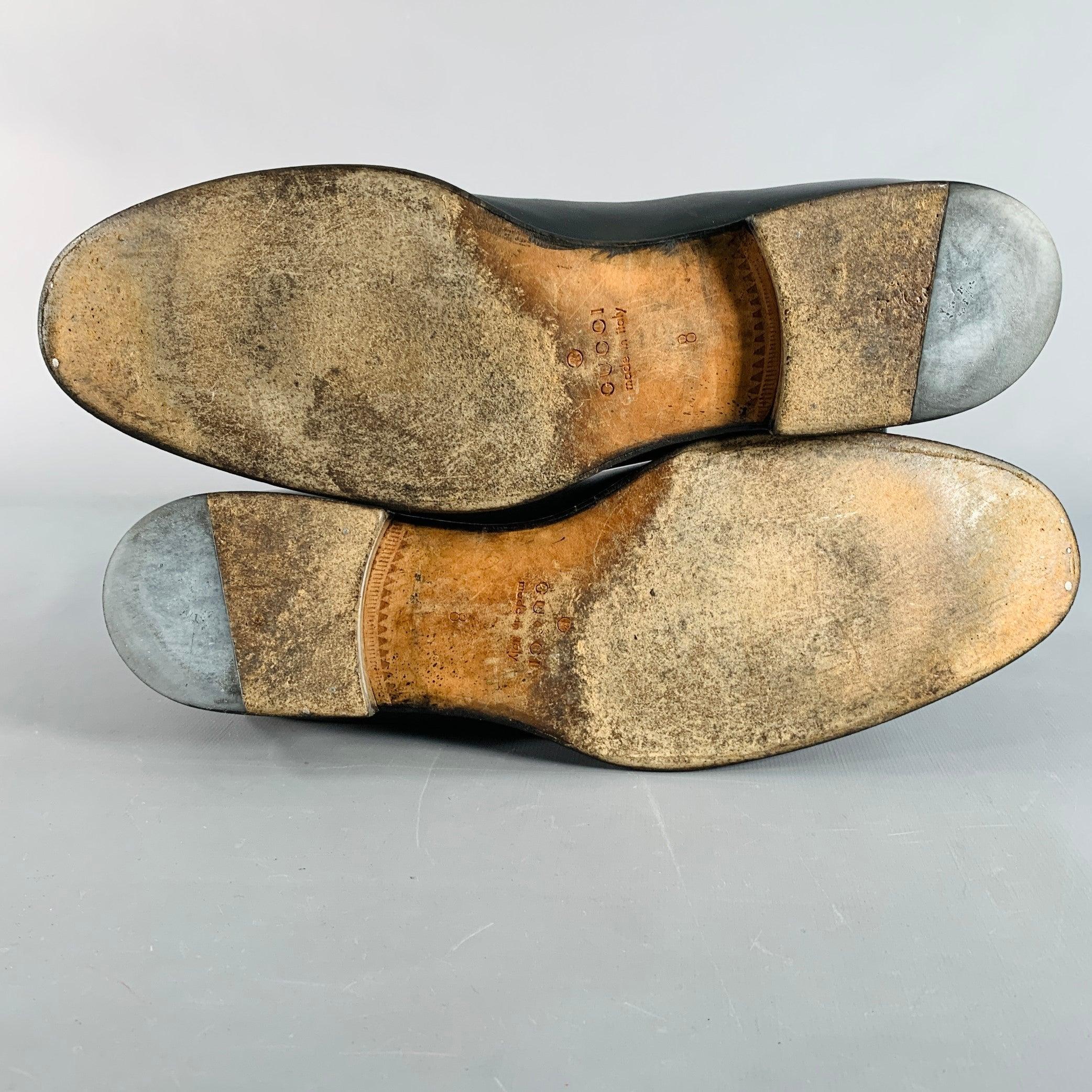 GGCI Size 8.5 Black GG Monogram Leather Strap Slip On Loafers en vente 1