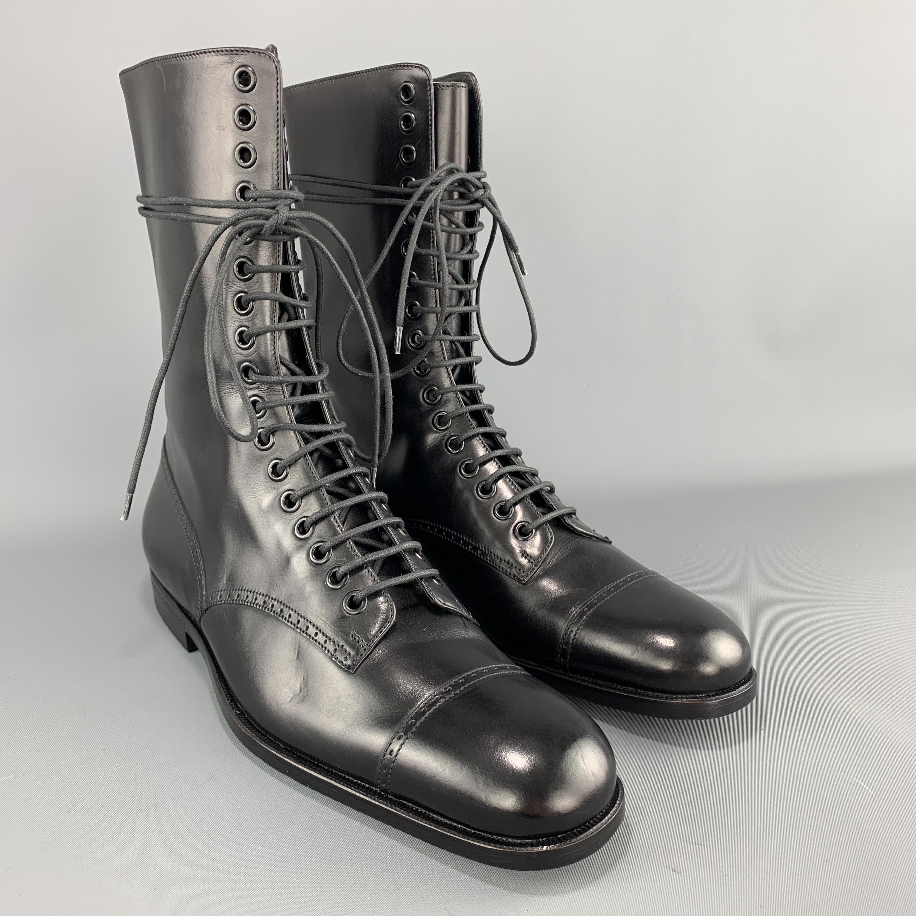 GUCCI Size 8.5 Black Leather Brogue Toe Cap Lace Up Calf Boots In New Condition In San Francisco, CA