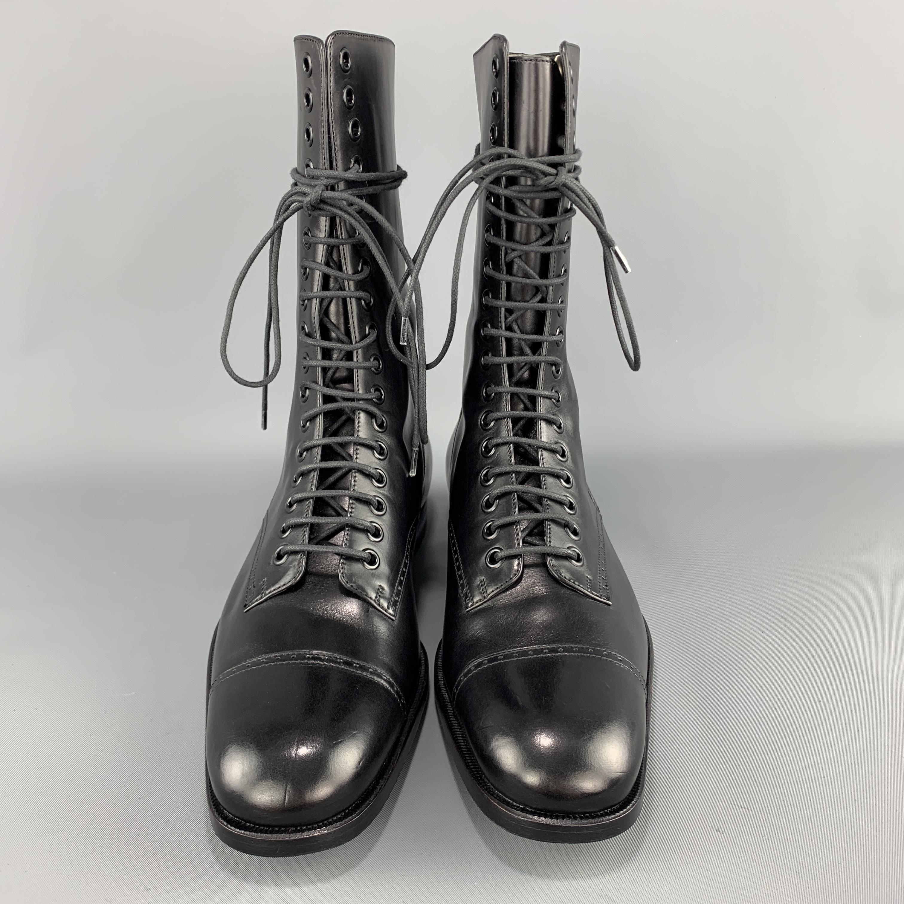 GUCCI Size 8.5 Black Leather Brogue Toe Cap Lace Up Calf Boots 1