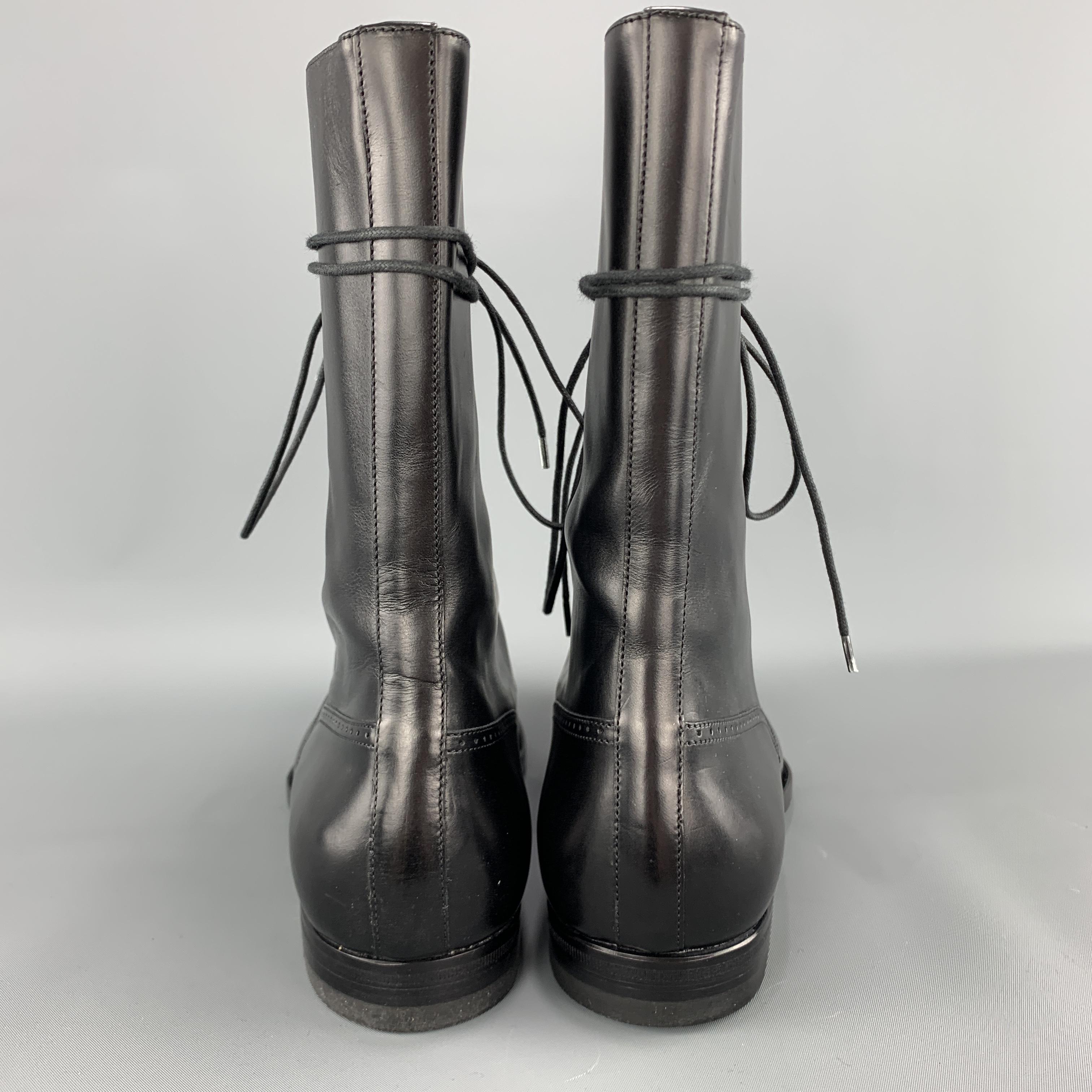 GUCCI Size 8.5 Black Leather Brogue Toe Cap Lace Up Calf Boots 3