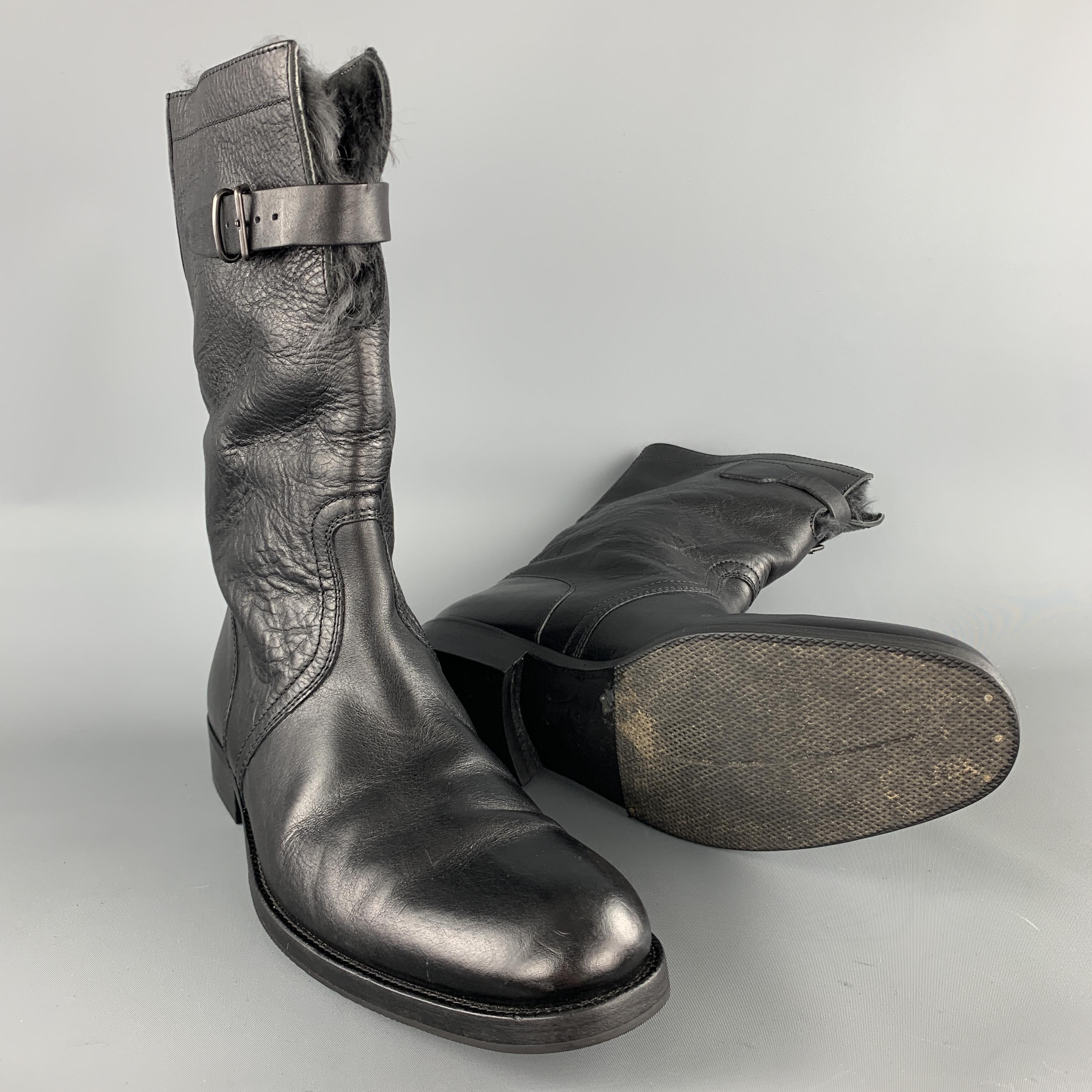 GUCCI Size 8.5 Black Leather Fur Lined Calf Boots In Excellent Condition In San Francisco, CA