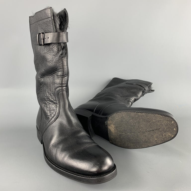 GUCCI Size 8.5 Black Leather Fur Lined Calf Boots at 1stDibs