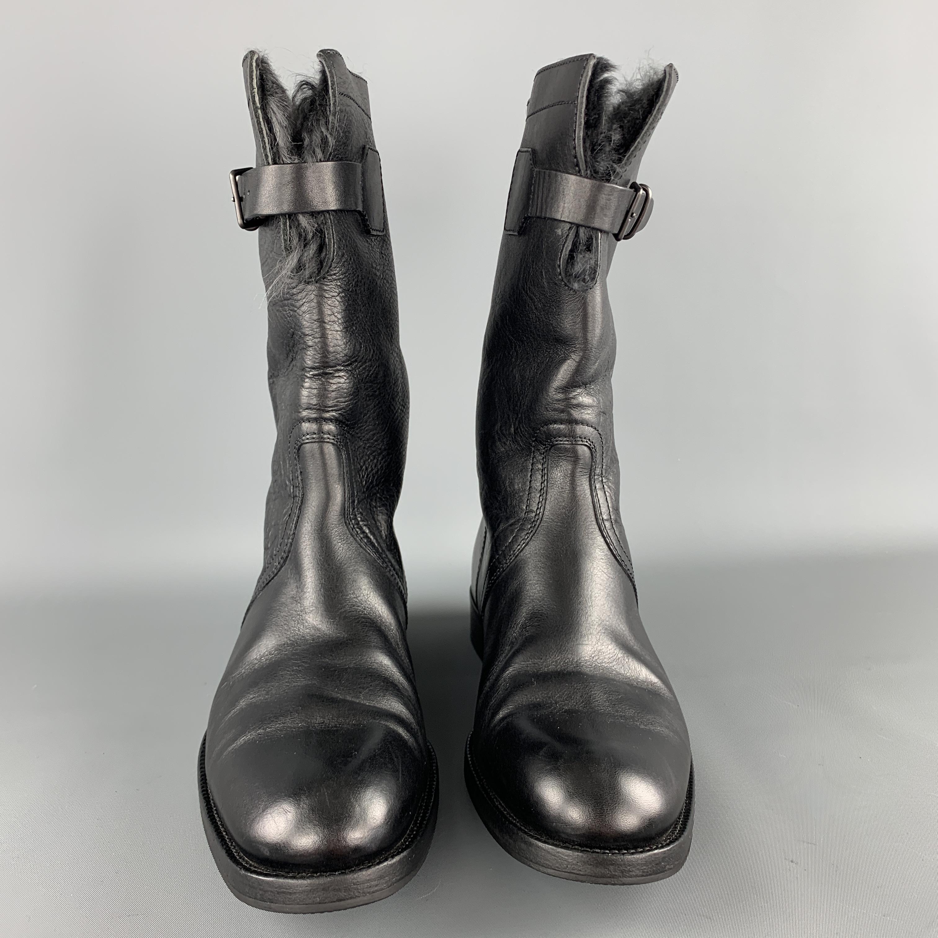 Men's GUCCI Size 8.5 Black Leather Fur Lined Calf Boots