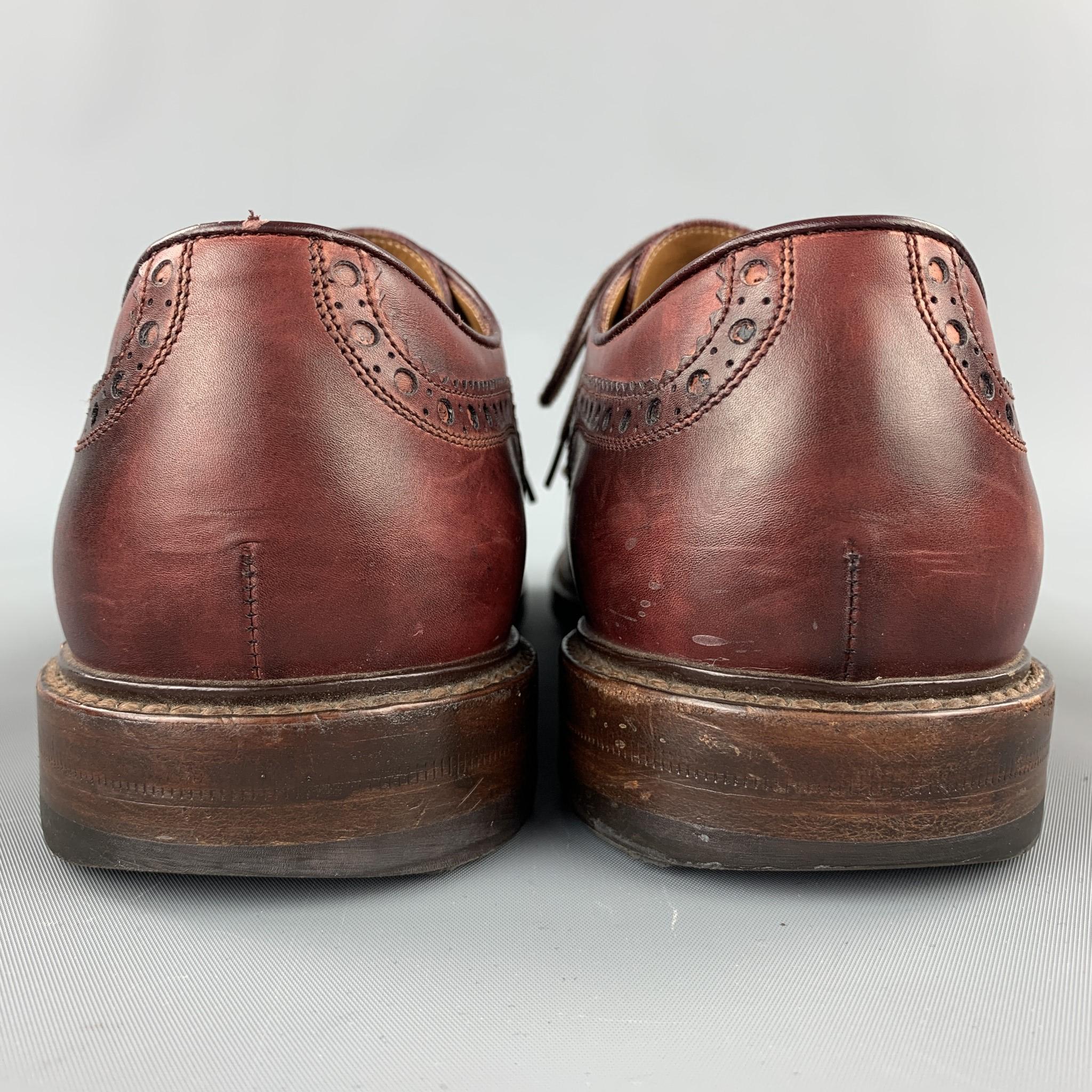 GUCCI Size 8.5 Burgundy Perforated Leather Lace Up Shoes In Good Condition In San Francisco, CA