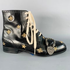 GUCCI Size 8.5 Dionysus Black Silver Gold Bee Stars Embroidery Buckle Boots