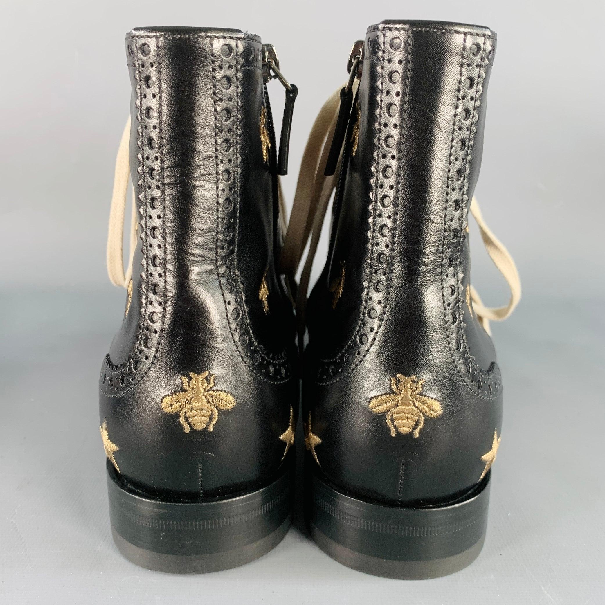 Noir Gucci Size 8.5 Dionysus Black Silver Gold Bee Stars Embroidery Buckle Boots en vente