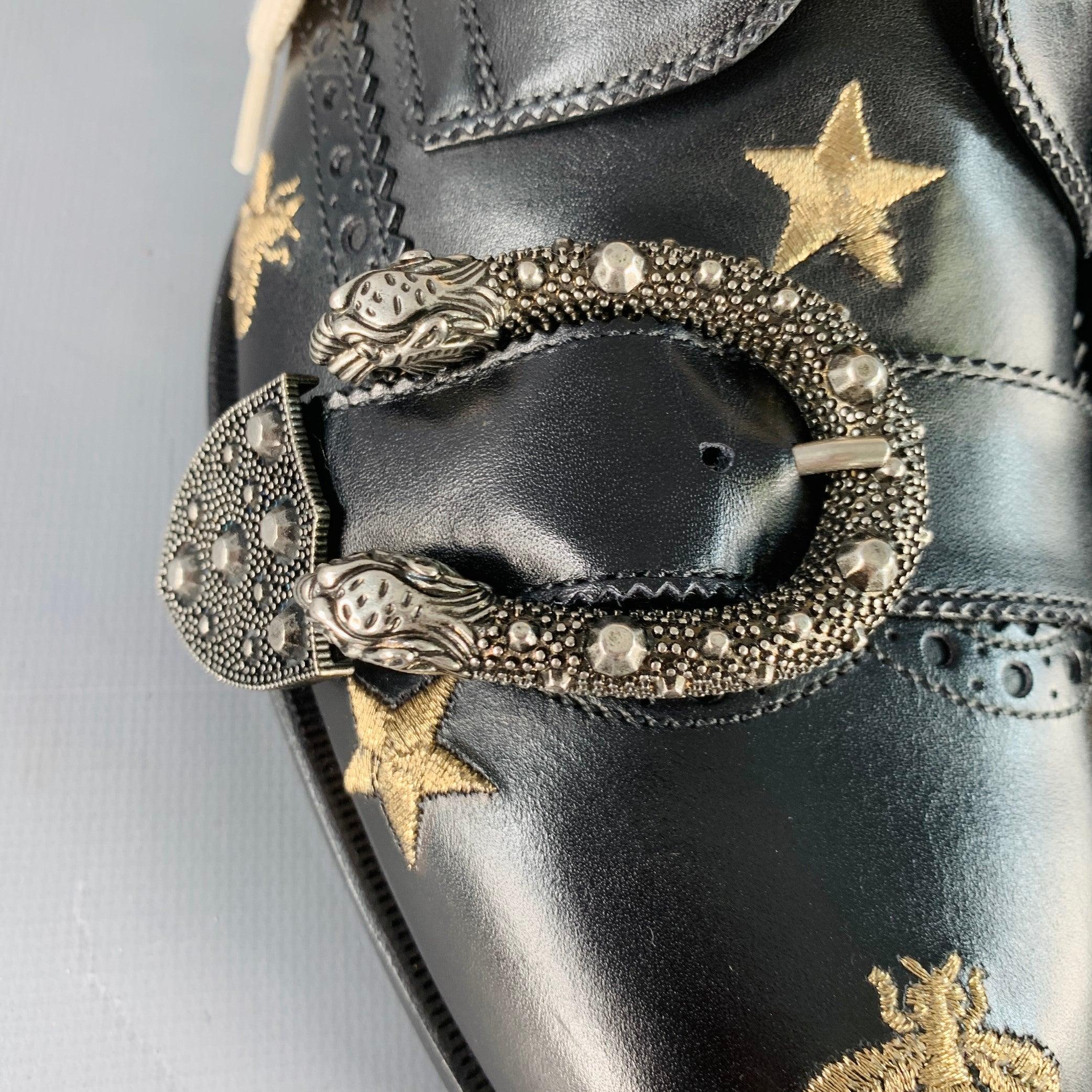 Gucci Size 8.5 Dionysus Black Silver Gold Bee Stars Embroidery Buckle Boots Pour hommes en vente