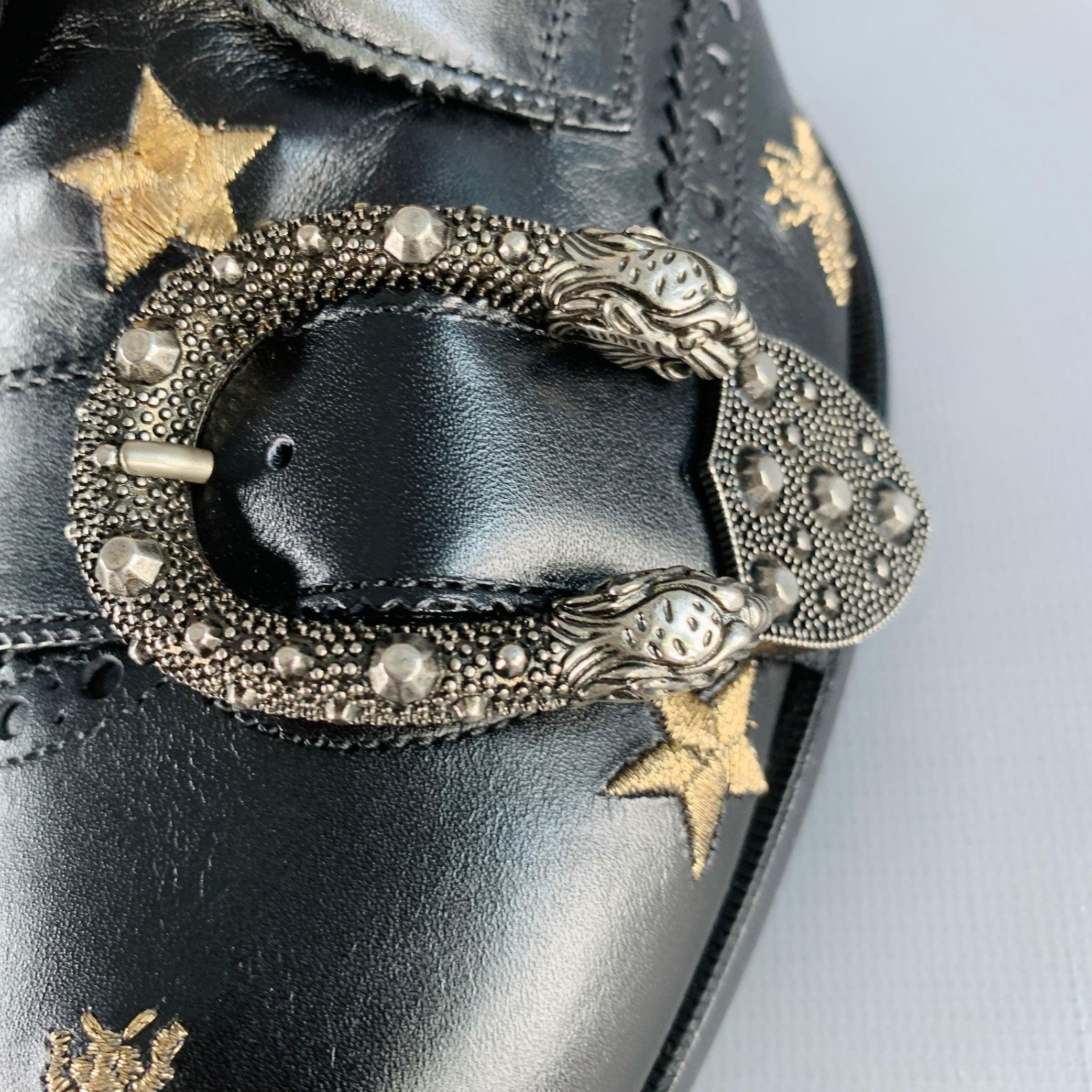 Gucci Size 8.5 Dionysus Black Silver Gold Bee Stars Embroidery Buckle Boots en vente 1