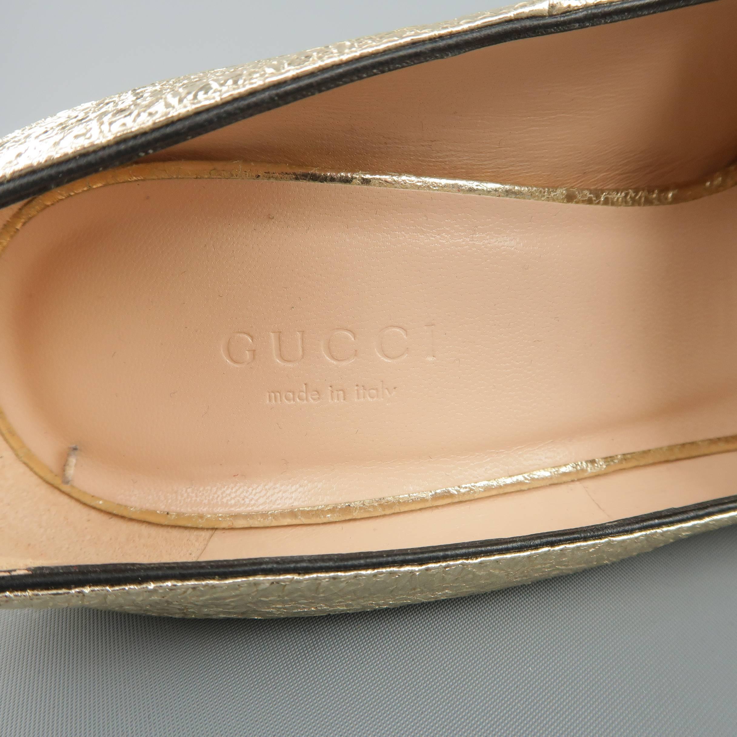 Women's GUCCI Size 8.5 Gold Crackle Leather MARMONT GG Loafer Pumps