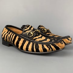 GUCCI Size 9 Black & Beige Zebra Calf Hair Slip On Horsebit Loafers
