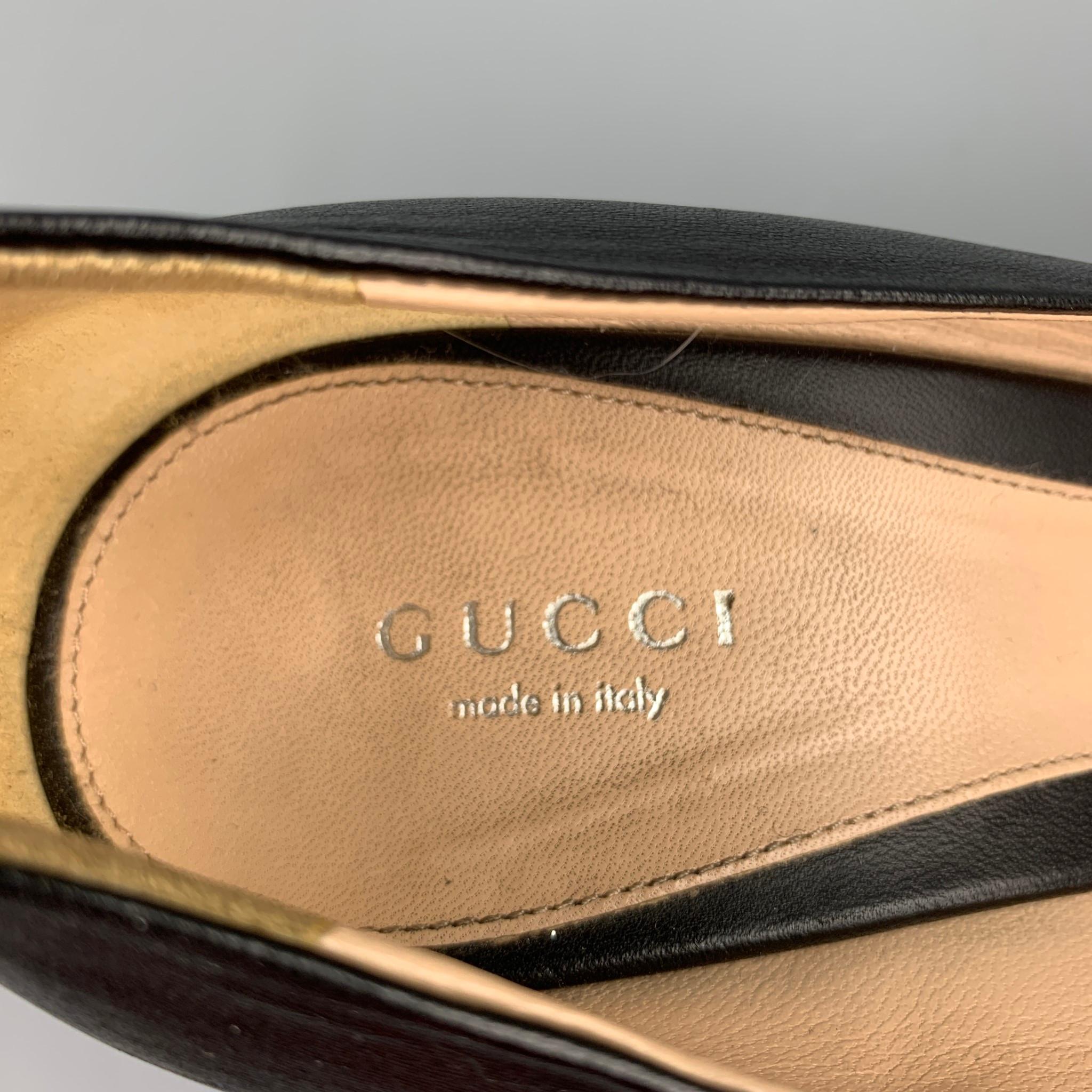 Women's GUCCI Size 9 Black Leather Horsebit Peep Toe Pumps