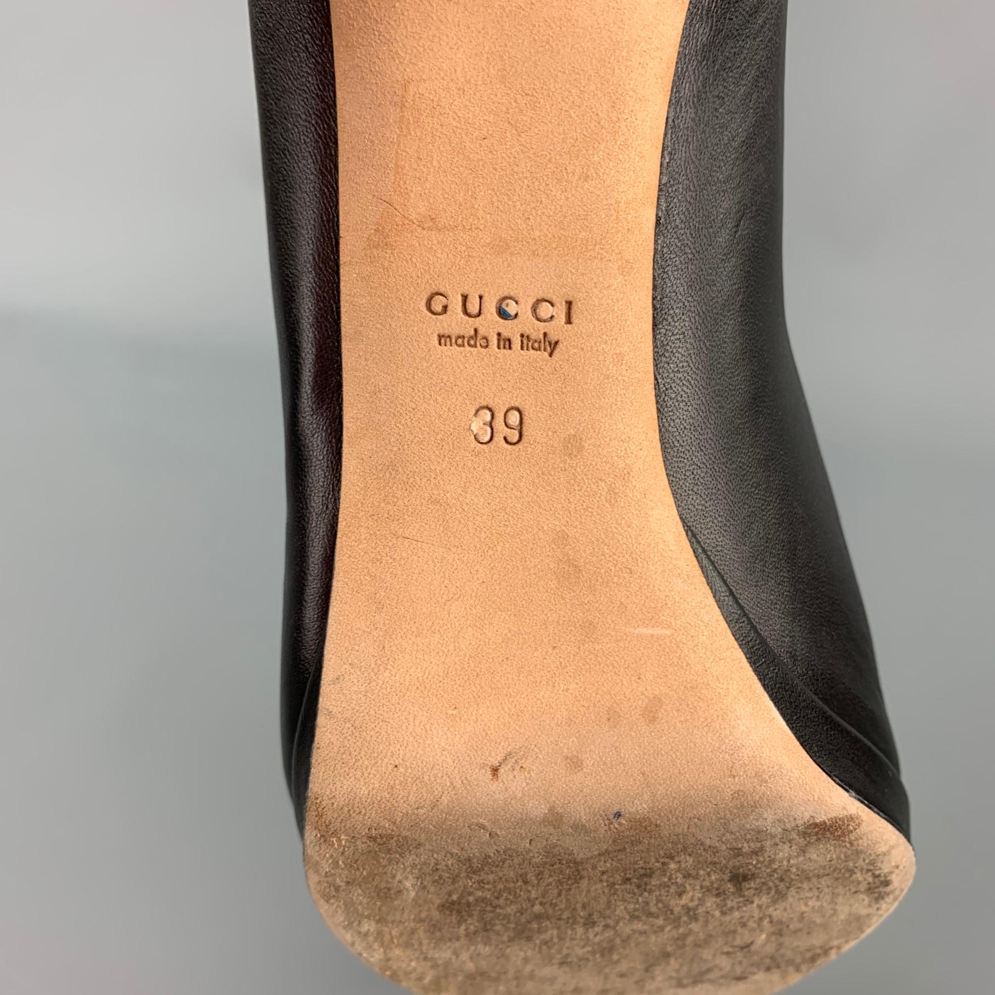 GUCCI Size 9 Black Leather Horsebit Peep Toe Pumps 1