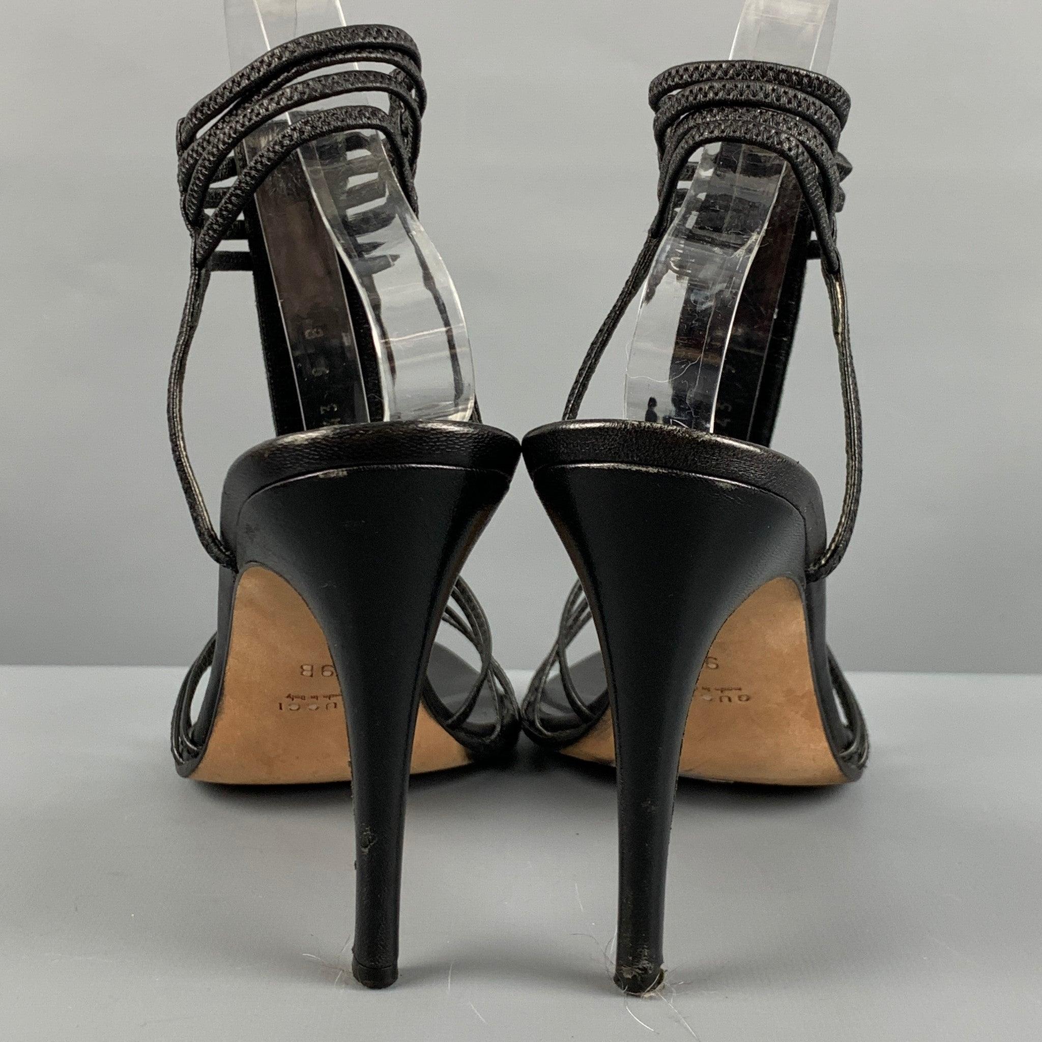 GUCCI Size 9 Black Leather Strap Sandals In Good Condition In San Francisco, CA