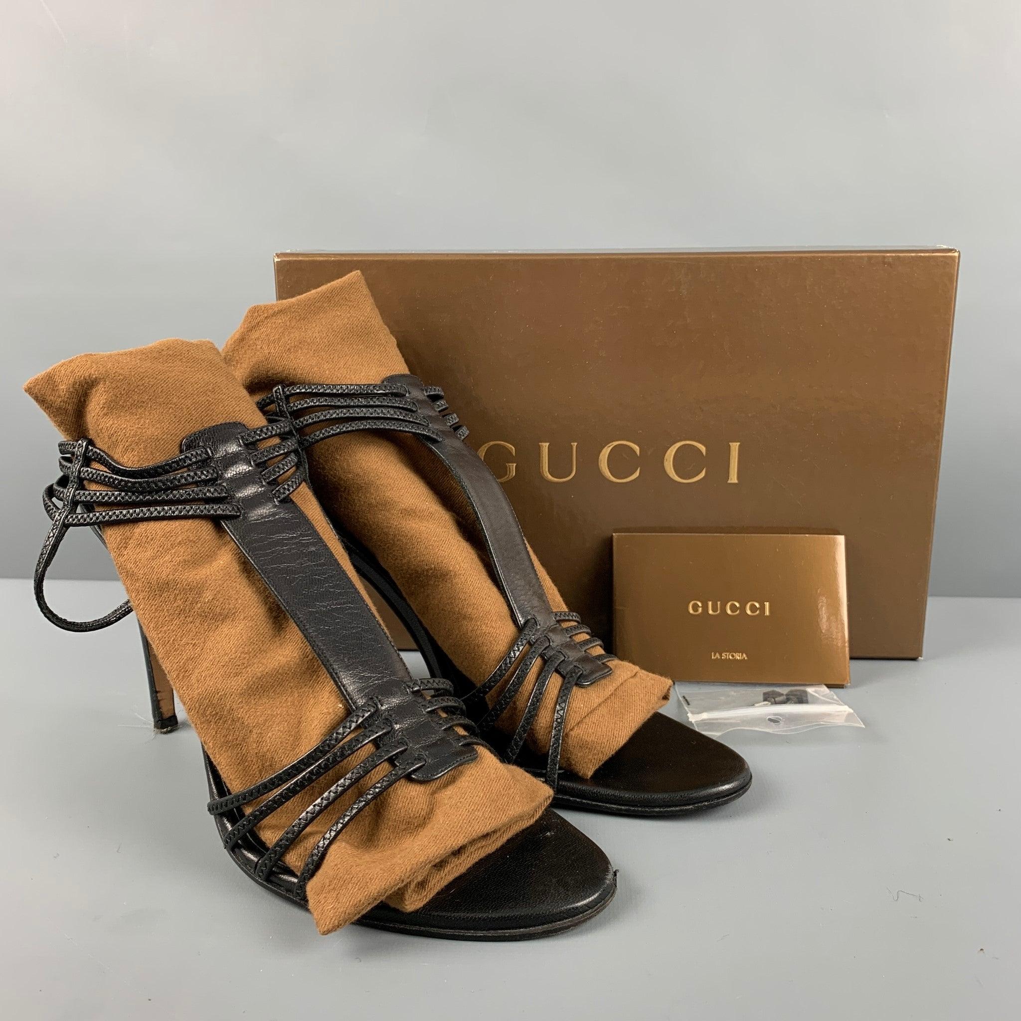 GUCCI Size 9 Black Leather Strap Sandals 5