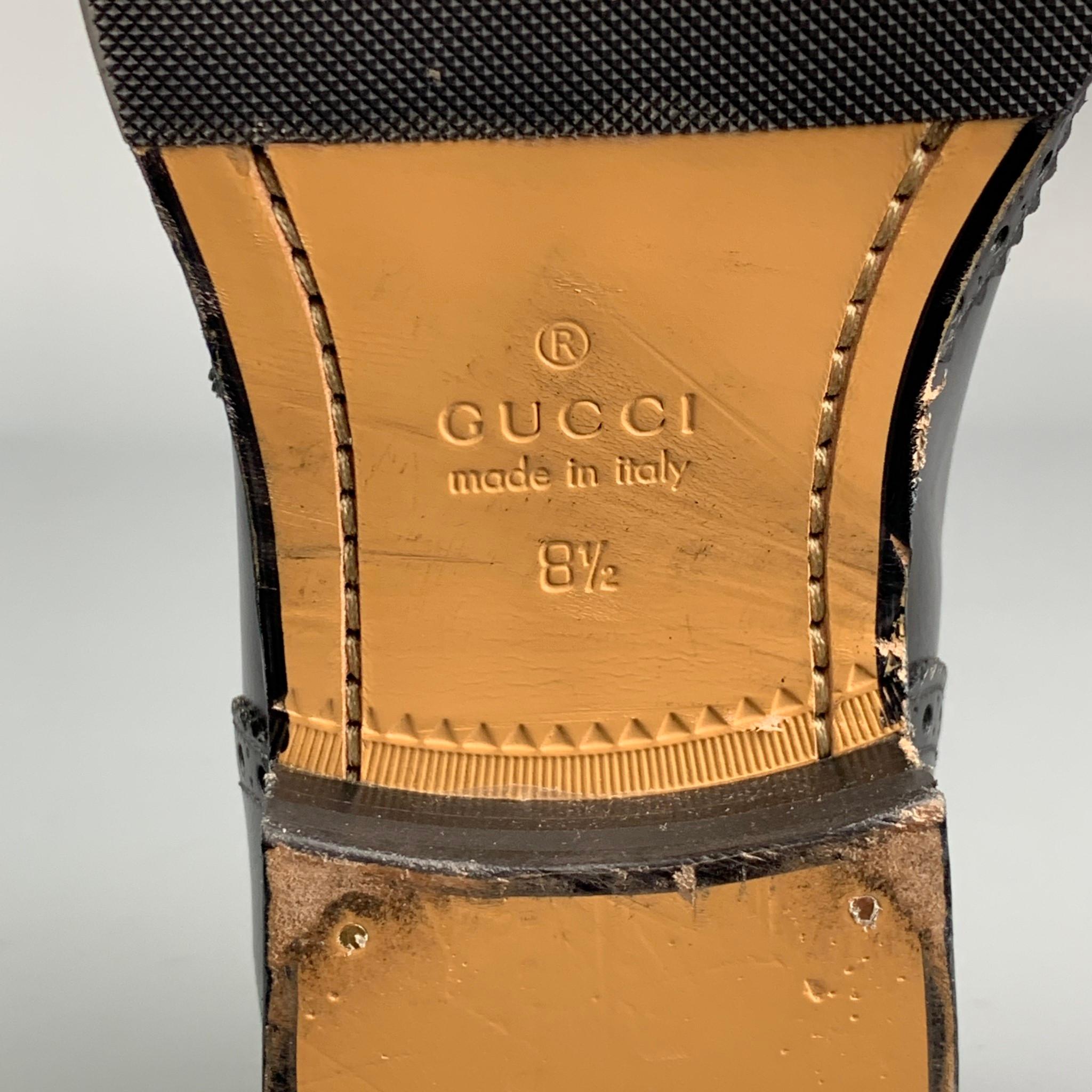 GUCCI Size 9 Black Perforated Leather Tiger's Head Buckle Loafers In Excellent Condition In San Francisco, CA