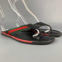GUCCI Size 9 Black & Red Mixed Fabrics Leather Thong Sandals