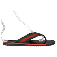 Used GUCCI Size 9 Black & Red Mixed Fabrics Leather Thong Sandals