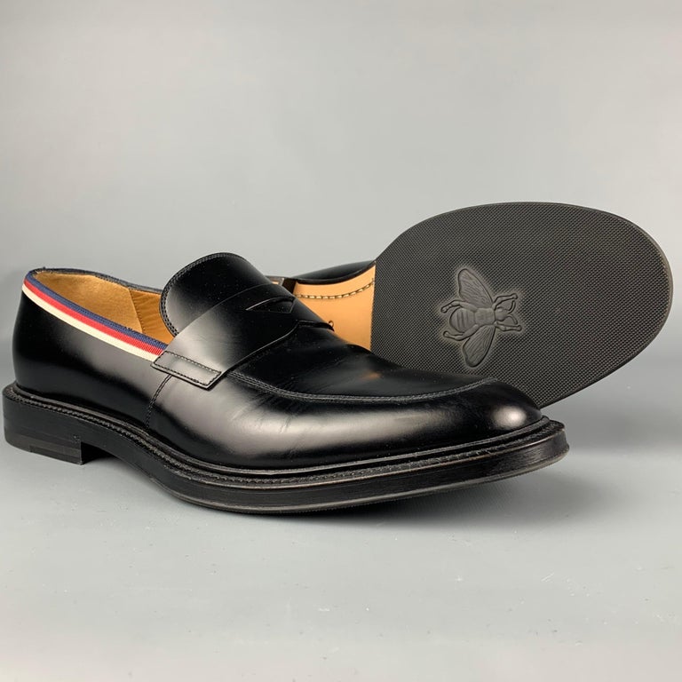 GUCCI Size 9 Black Ribbon Trim Leather Penny Loafers at  display picture 1