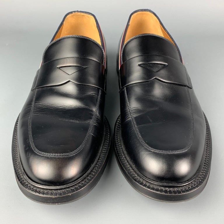 GUCCI Size 9 Black Ribbon Trim Leather Penny Loafers at  display picture 3