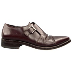 GUCCI Size 9 Burgundy Leather Monk Strap Loafers