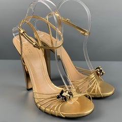 GUCCI Size 9 Gold Leather Ankle Strap Sandals