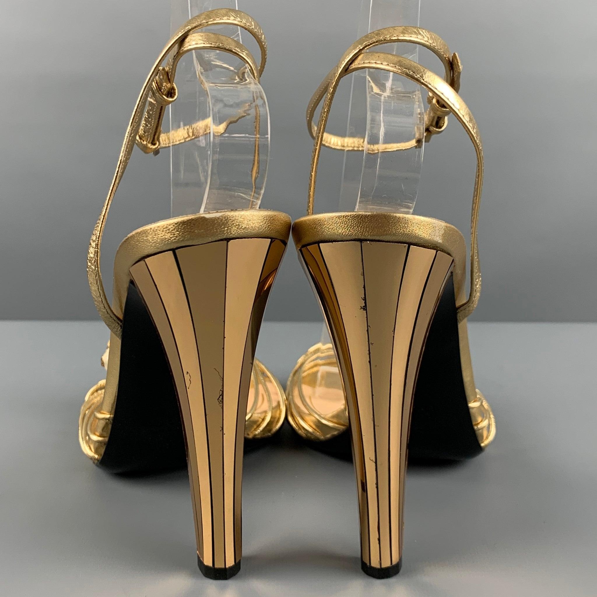 GUCCI Size 9 Gold Leather Ankle Strap Sandals 2