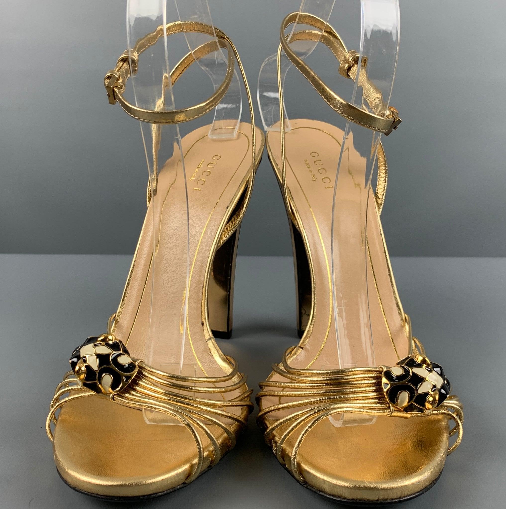 GUCCI Size 9 Gold Leather Ankle Strap Sandals 3