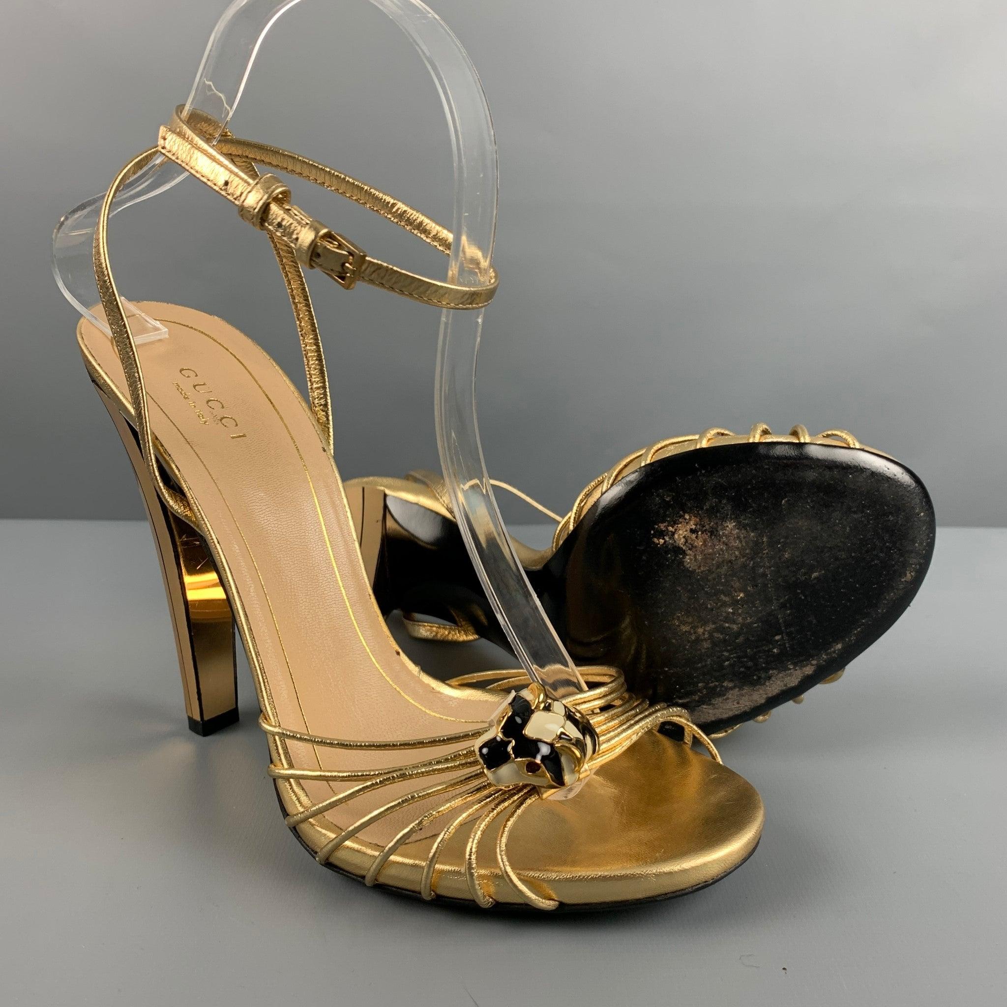 GUCCI Size 9 Gold Leather Ankle Strap Sandals 4