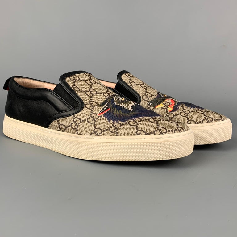 GUCCI Size 9 Multi-Color Wolf's Head Monogram Coated Canvas Slip On Sneakers  at 1stDibs | gucci slip on sneakers