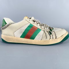 GUCCI Size 9 -Screener- Off White Distressed Leather Lace-Up Sneakers