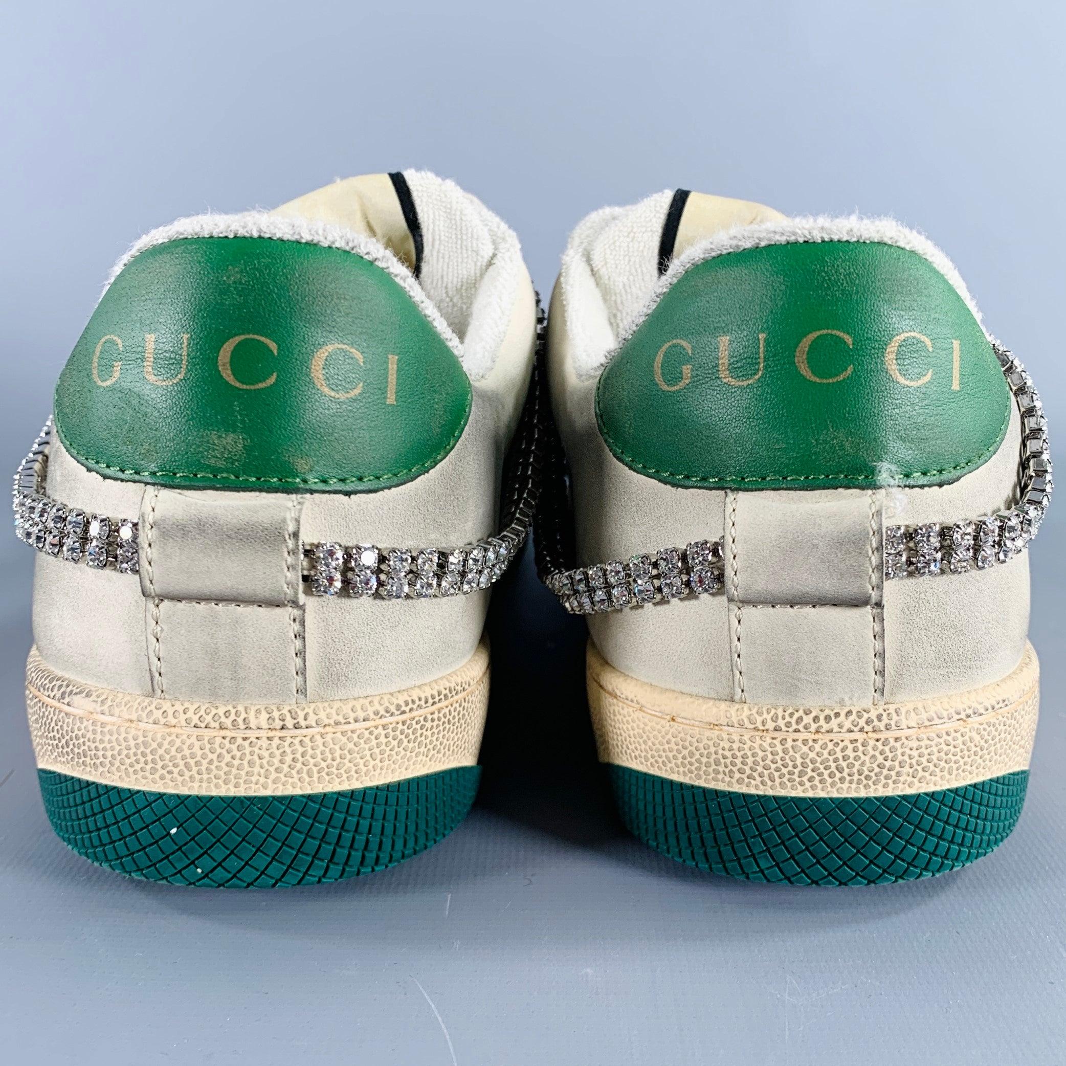 Gray GUCCI Size 9 -Screener- Off White Distressed Leather Lace-Up Sneakers