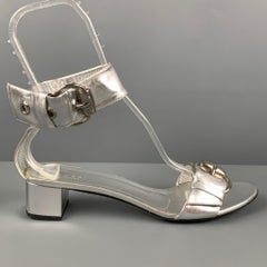 Vintage GUCCI Size 9 Silver Leather Ankle Strap Sandals